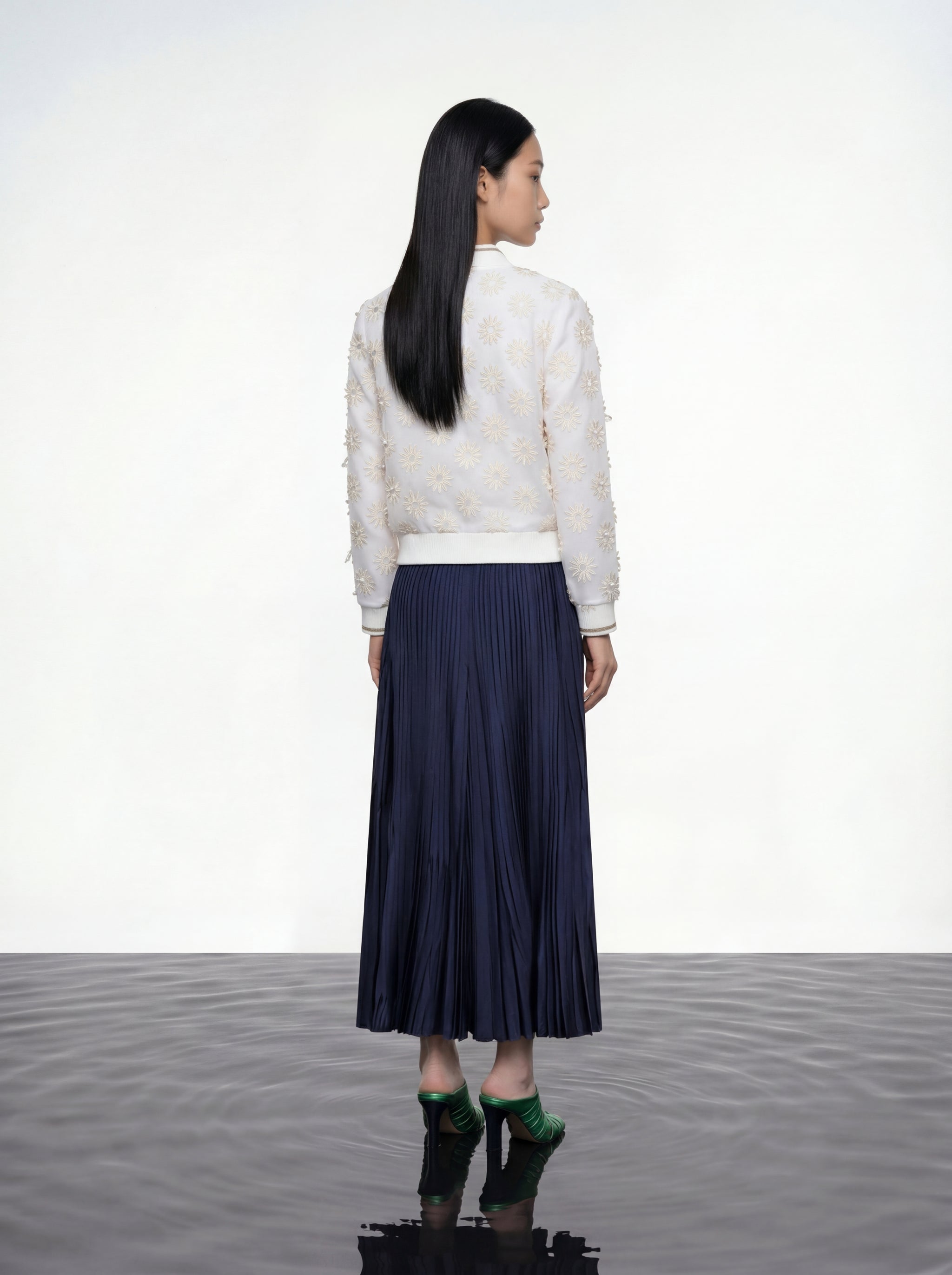 Ivory Daisy Sheer Bomber Jacket