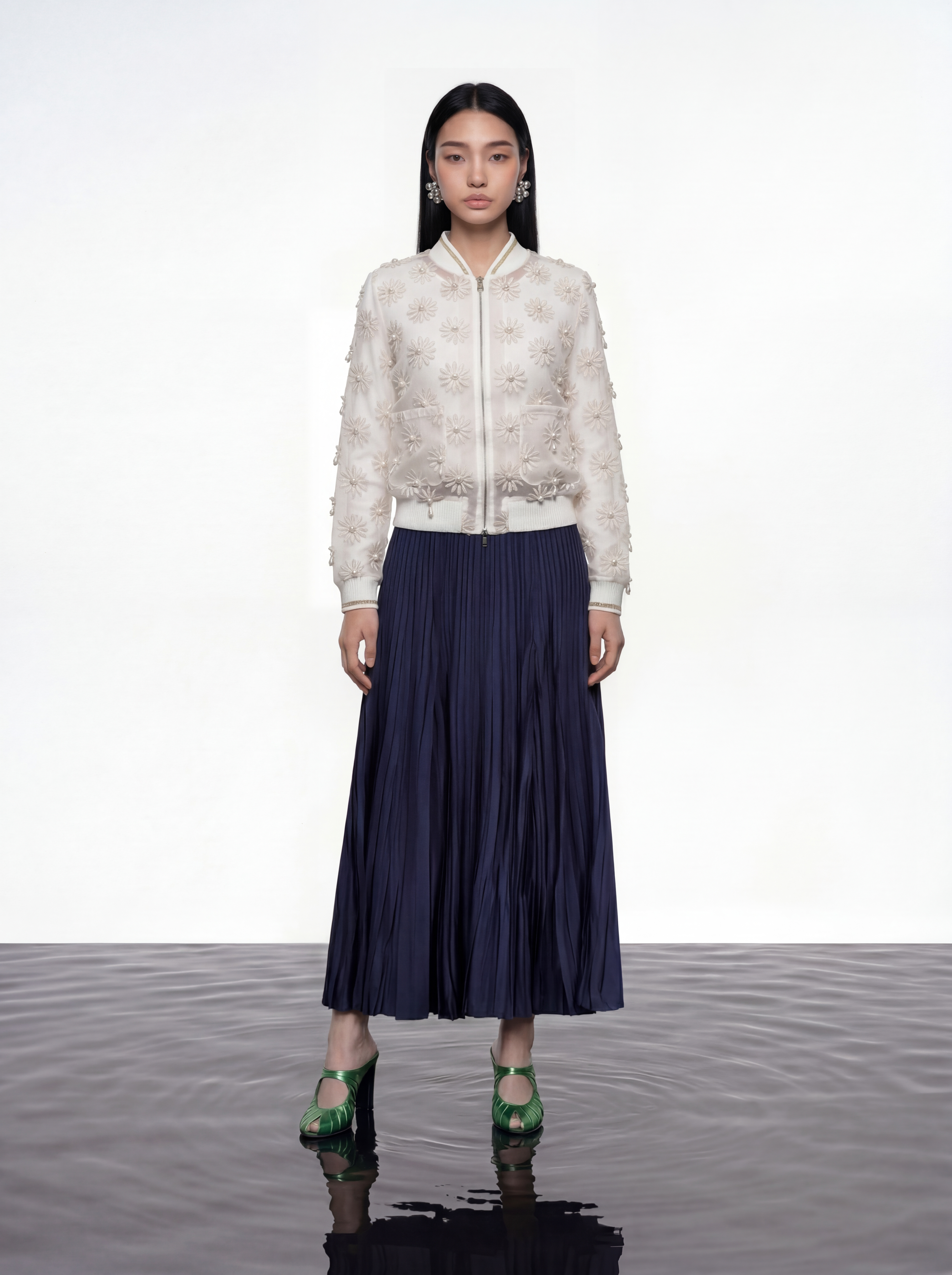 Ivory Daisy Sheer Bomber Jacket