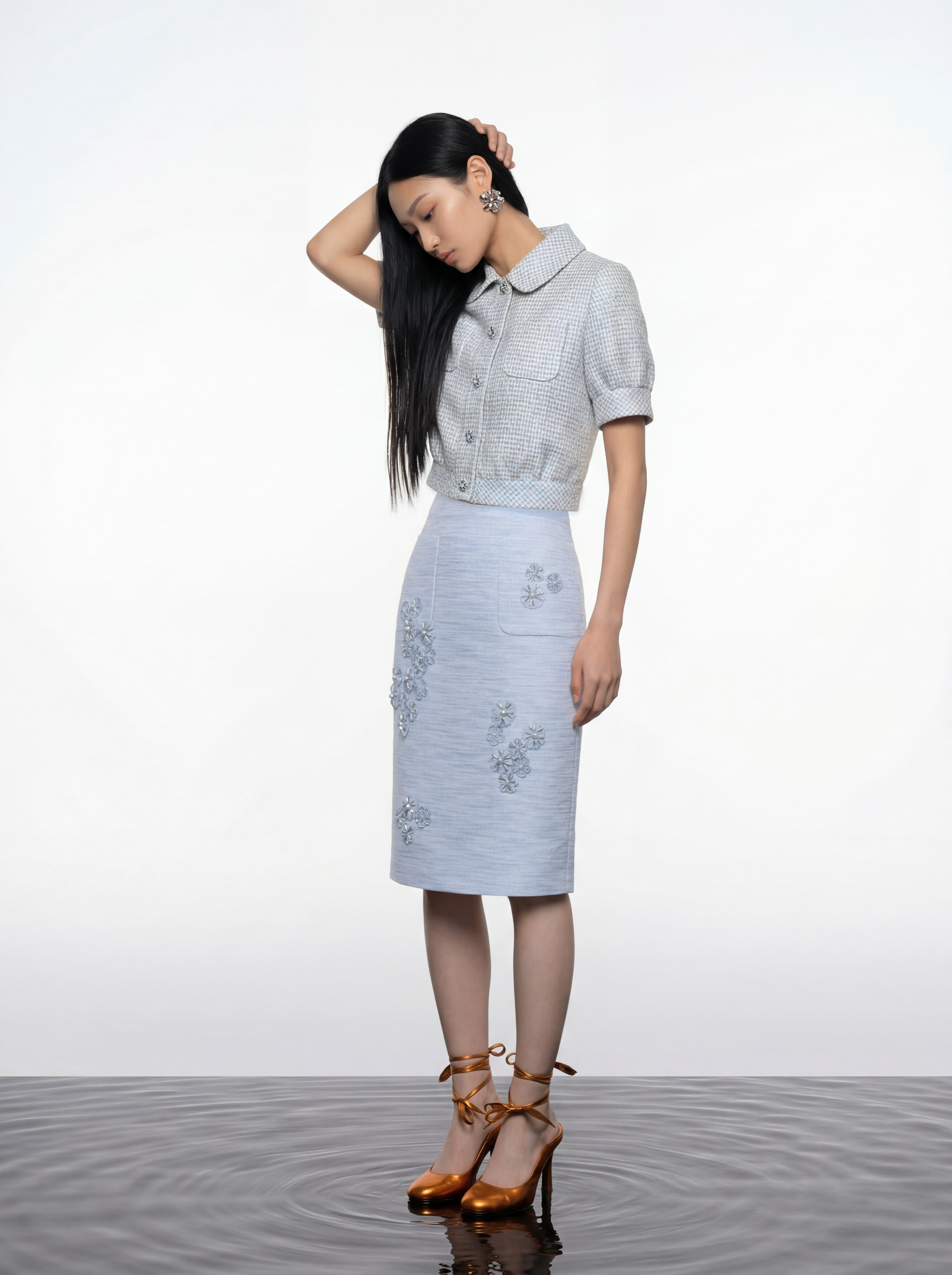 Azure Bloom Textured Tweed Jacket