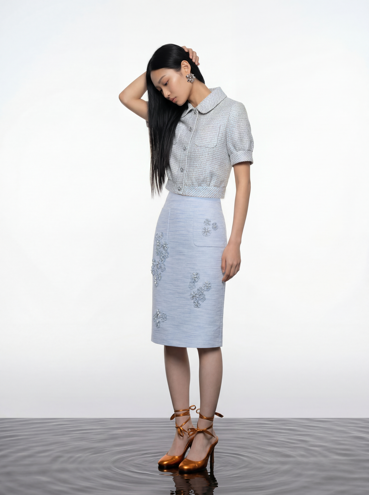 Azure Bloom Textured Tweed Jacket