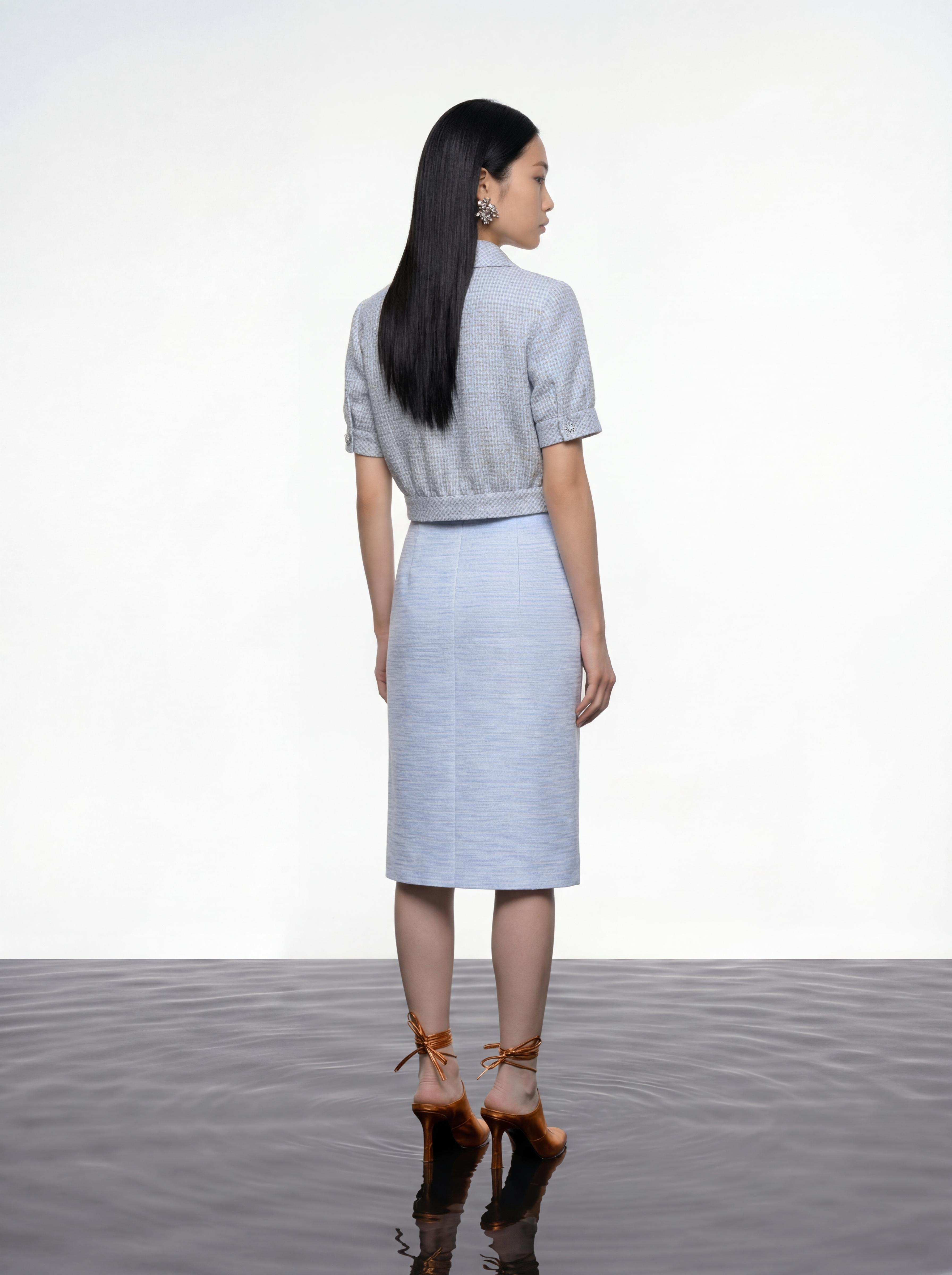 Azure Bloom Textured Tweed Jacket