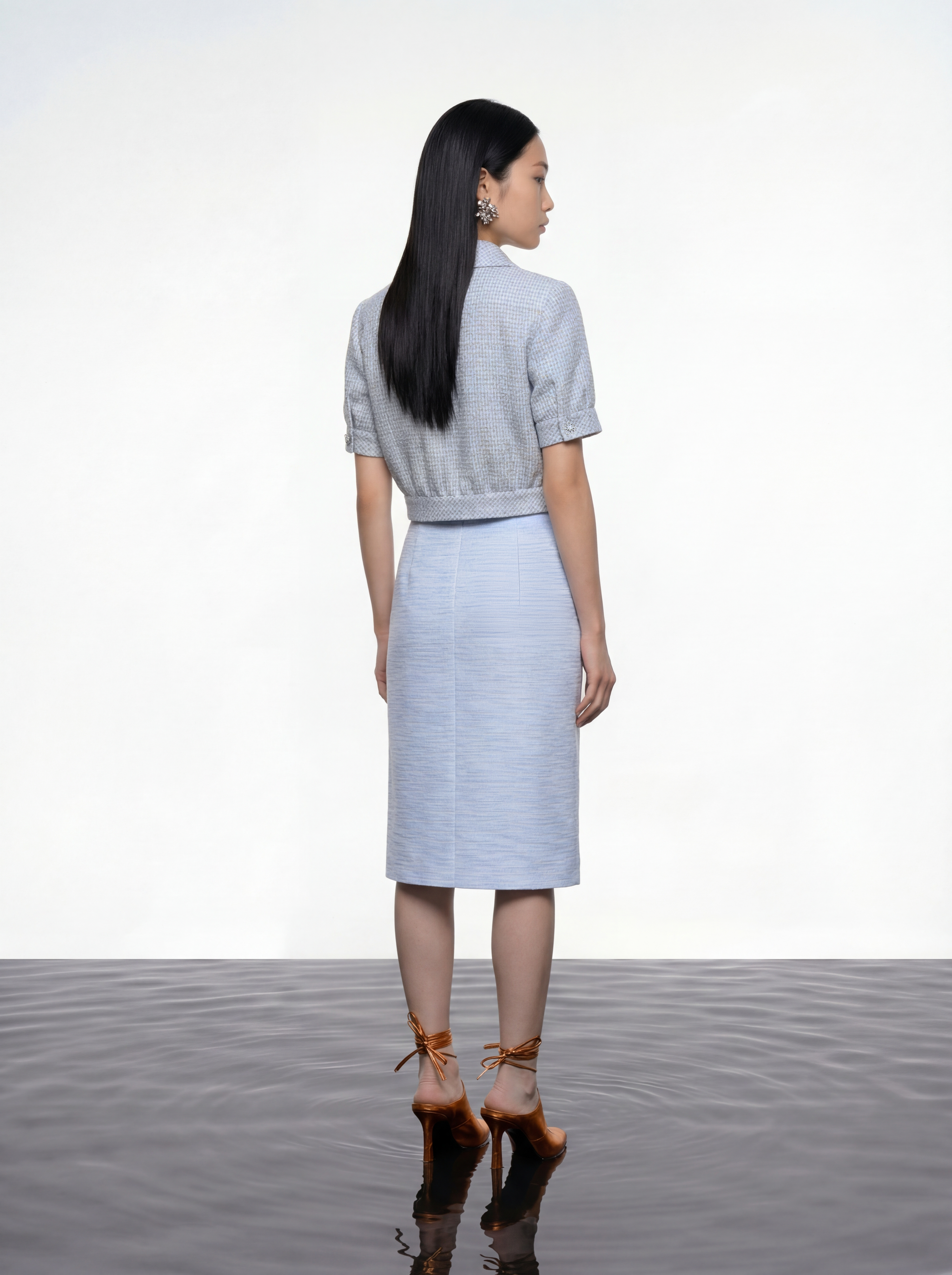 Azure Bloom Textured Tweed Jacket