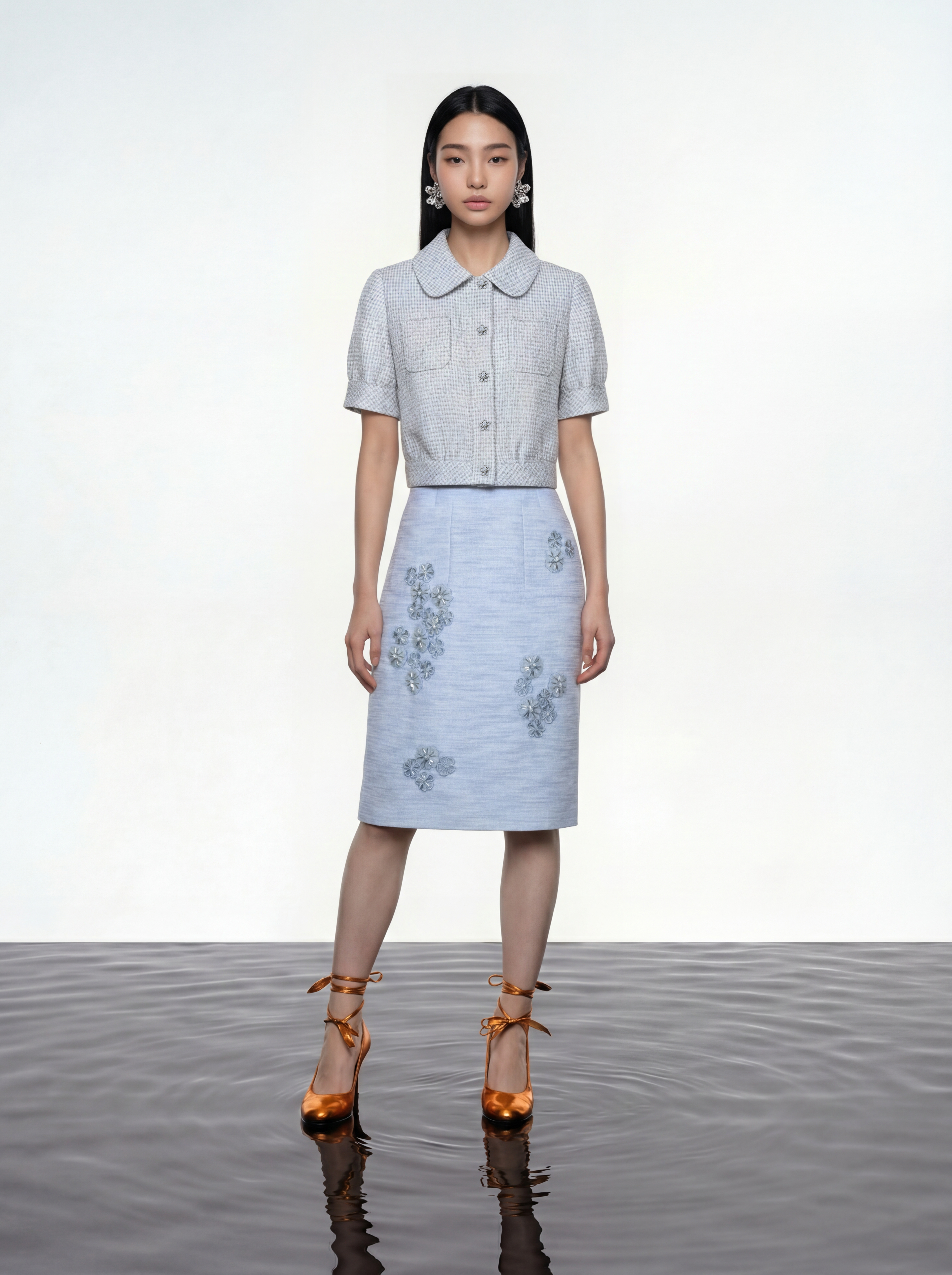 Azure Peony Embellished Dress