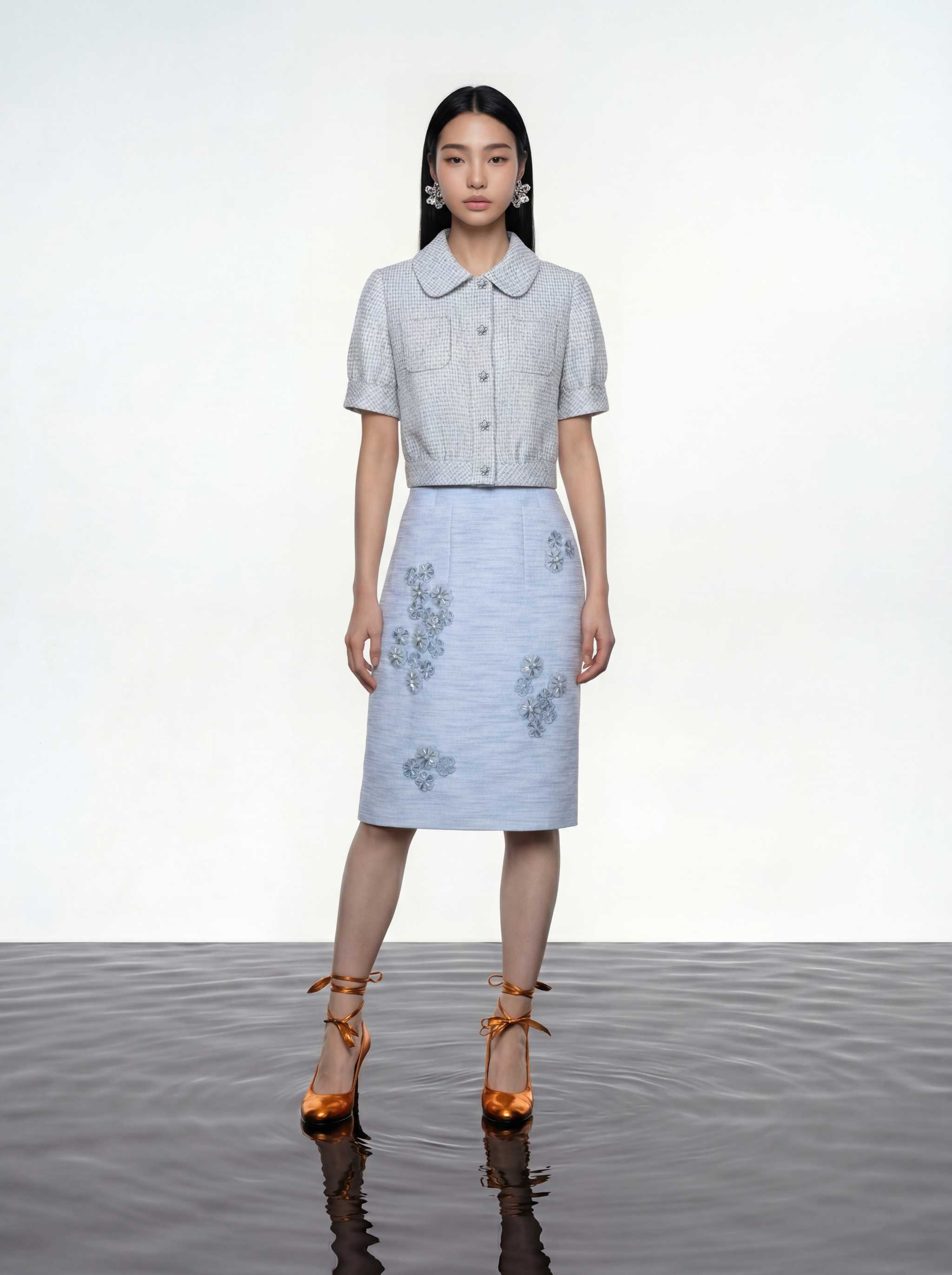 Azure Peony Embellished Dress