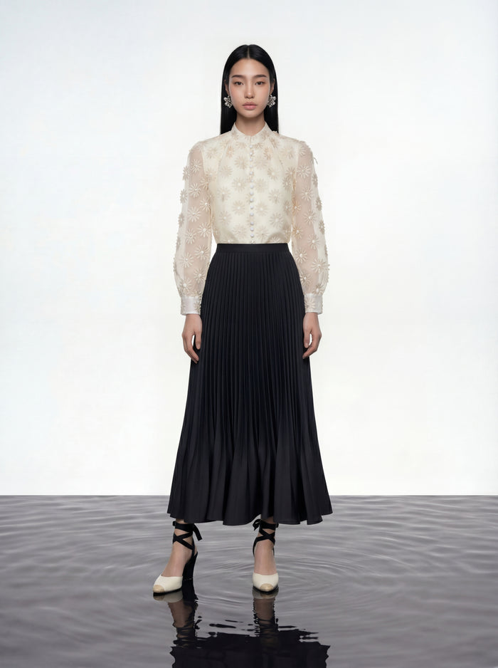 Noir Flared Pleated Skirt