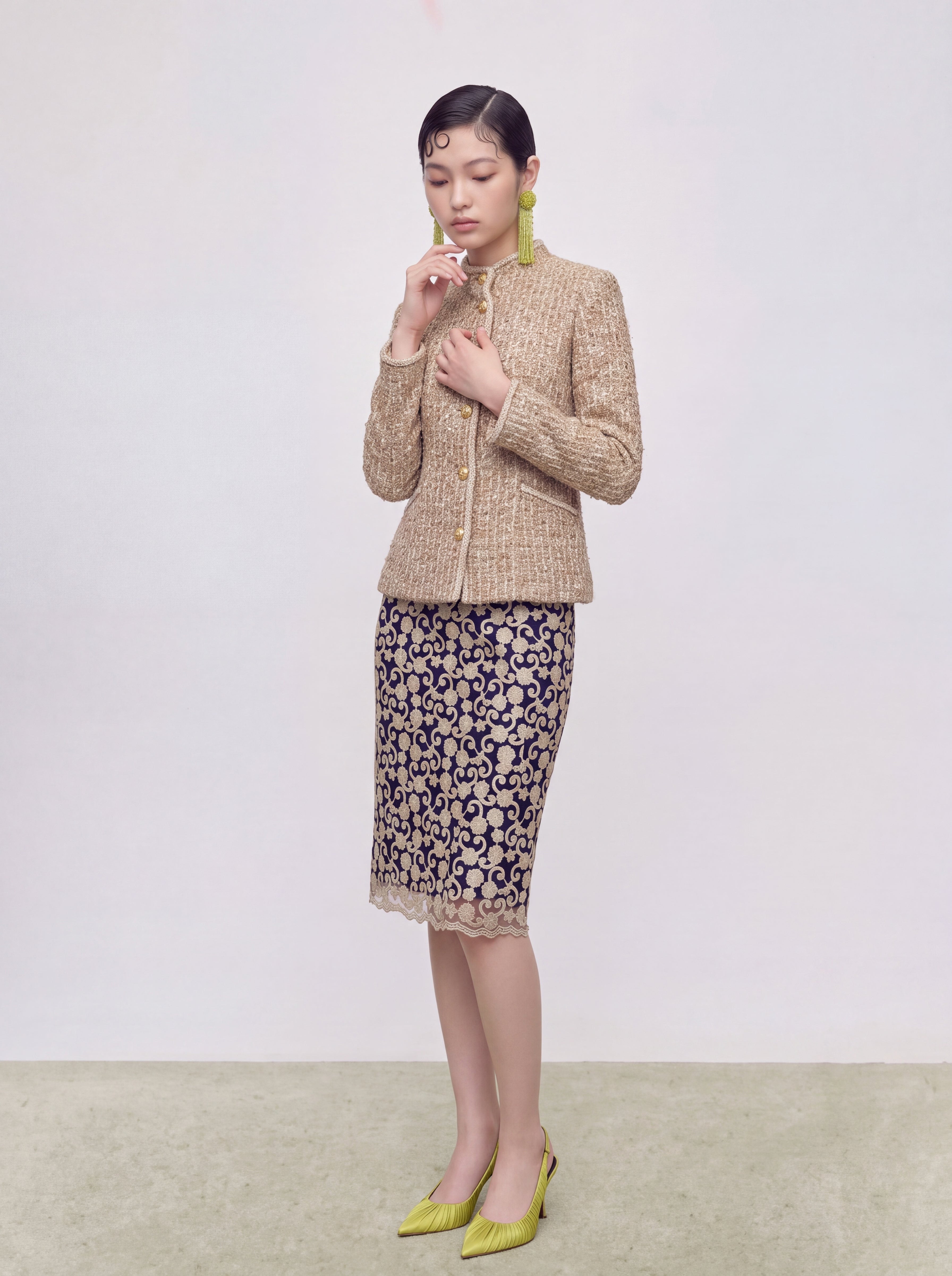 Beige Tweed Tresse Doré Jacket