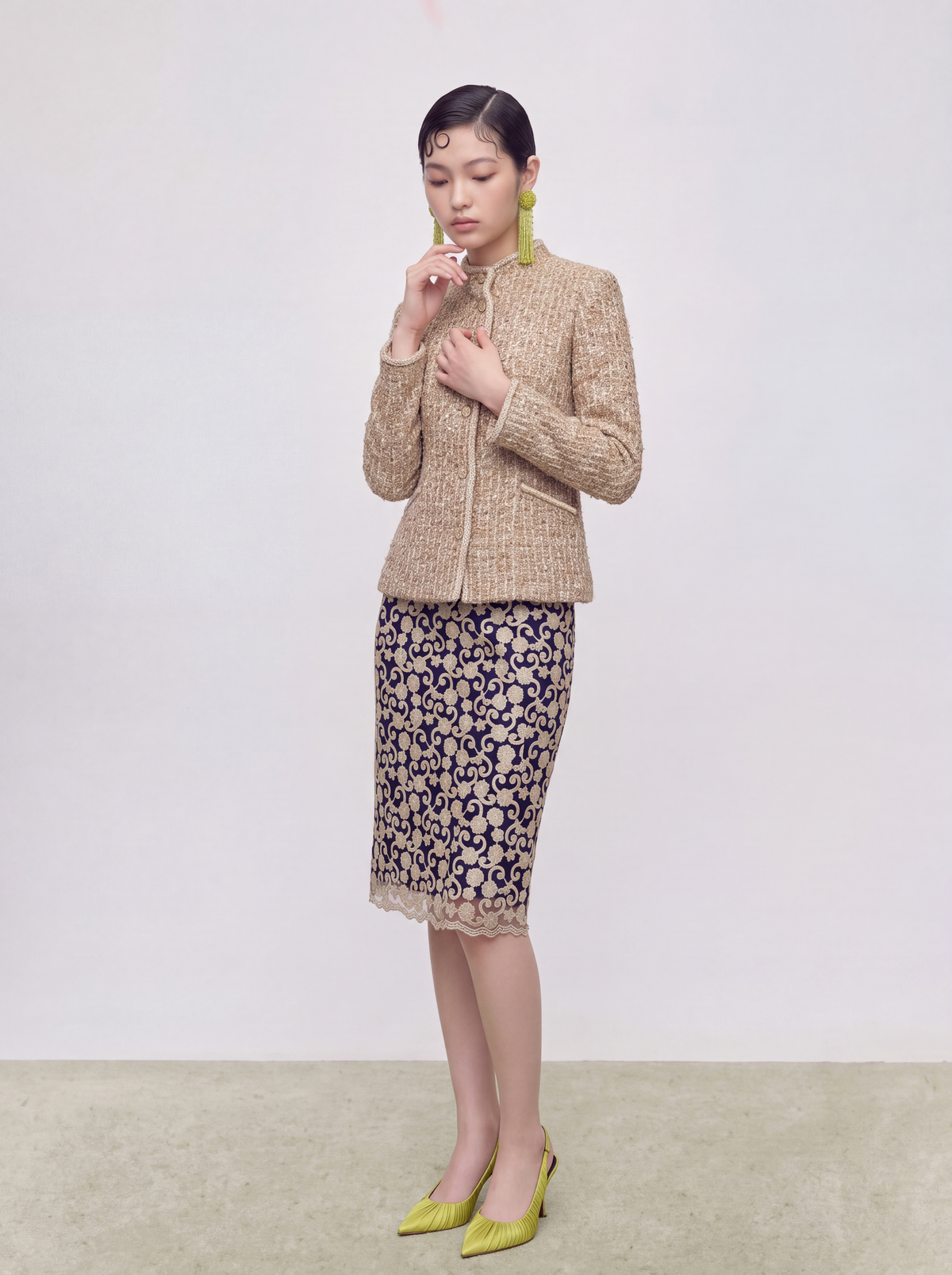 Beige Tweed Tresse Doré Jacket