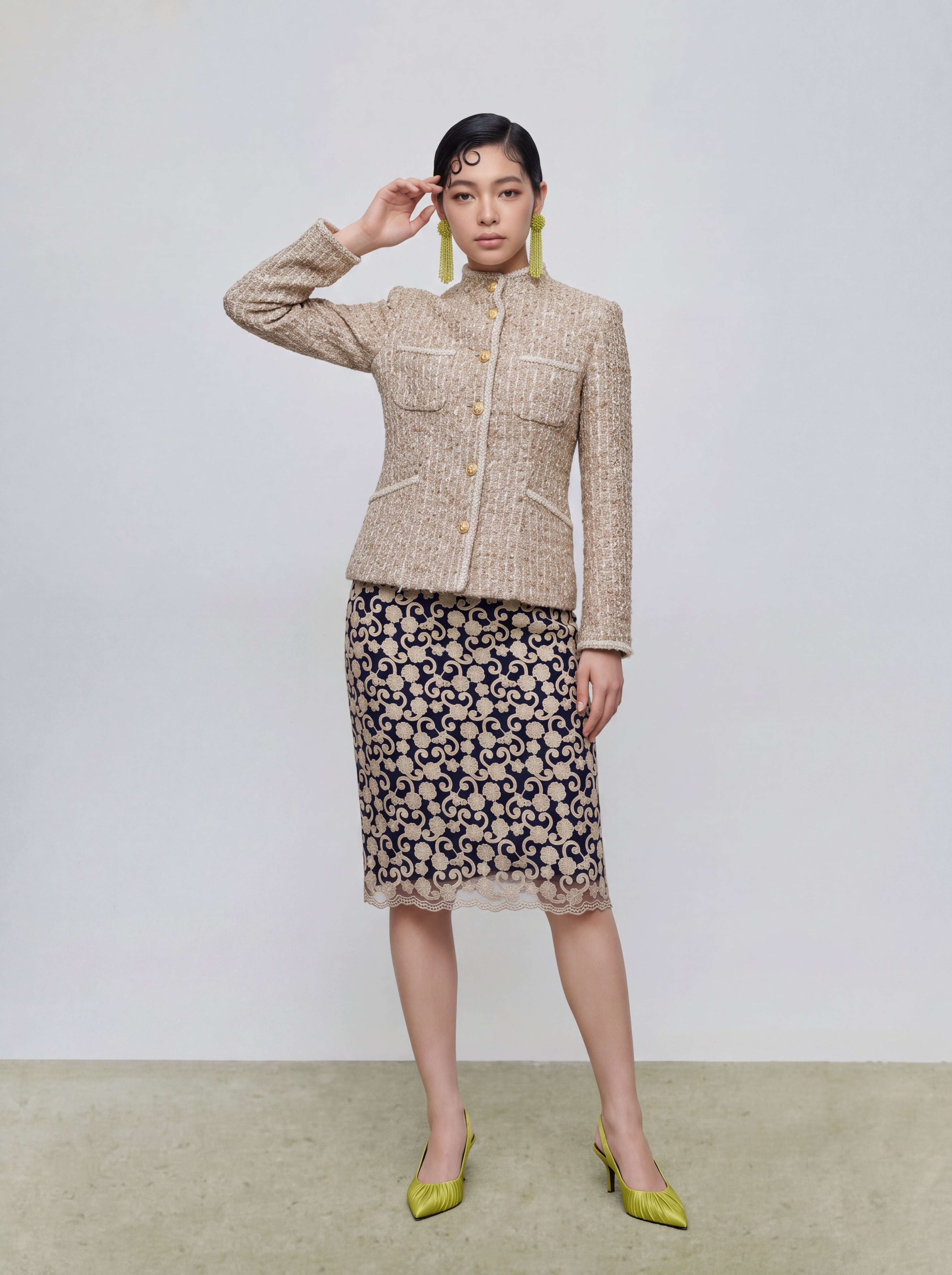 Beige Tweed Tresse Doré Jacket