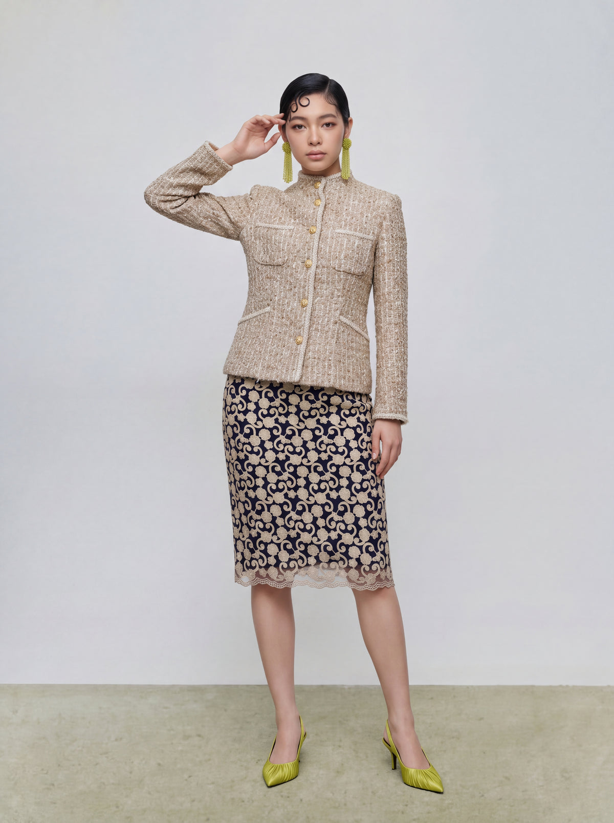 Beige Tweed Tresse Doré Jacket
