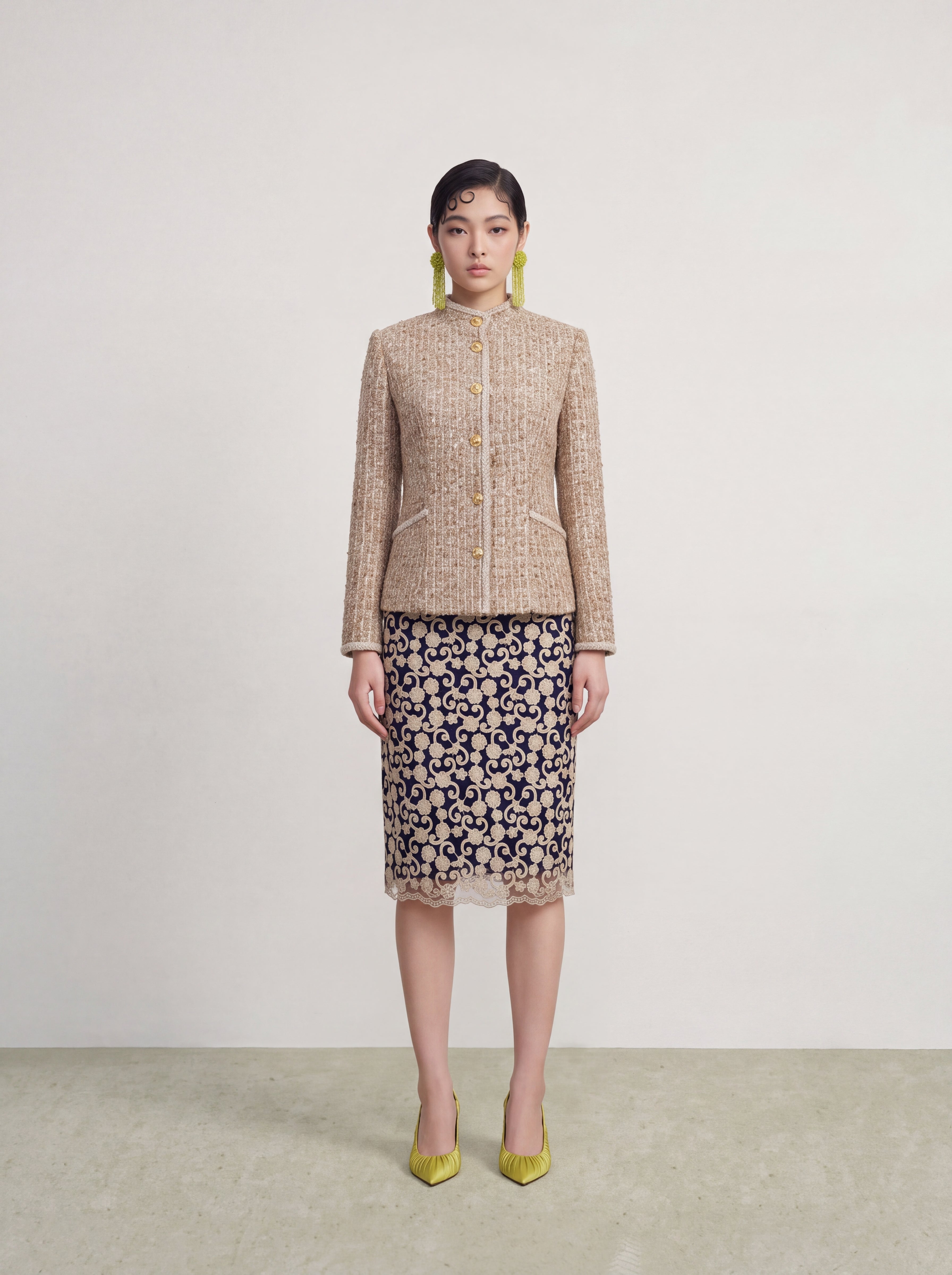Beige Tweed Tresse Doré Jacket