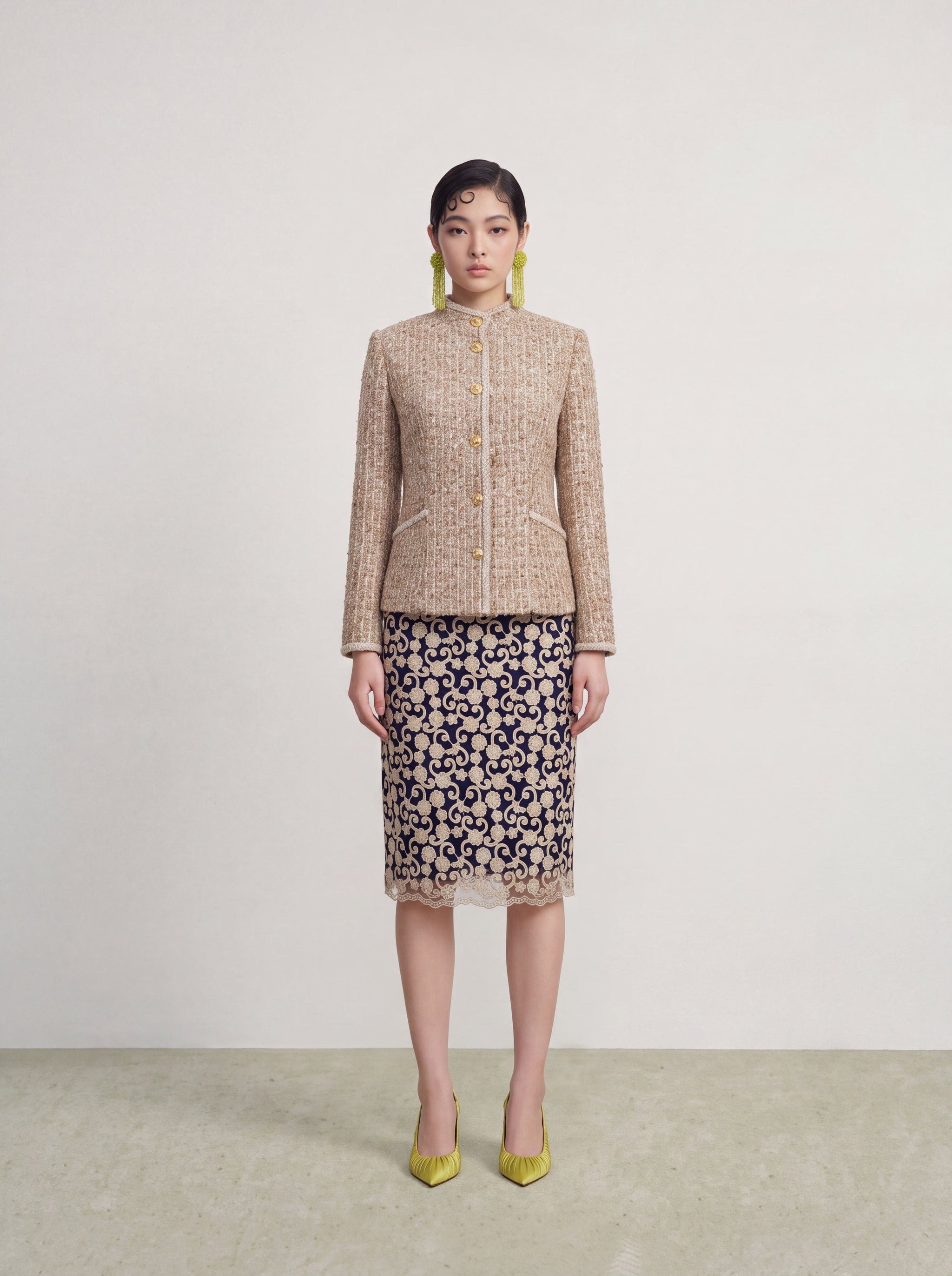 Beige Tweed Tresse Doré Jacket