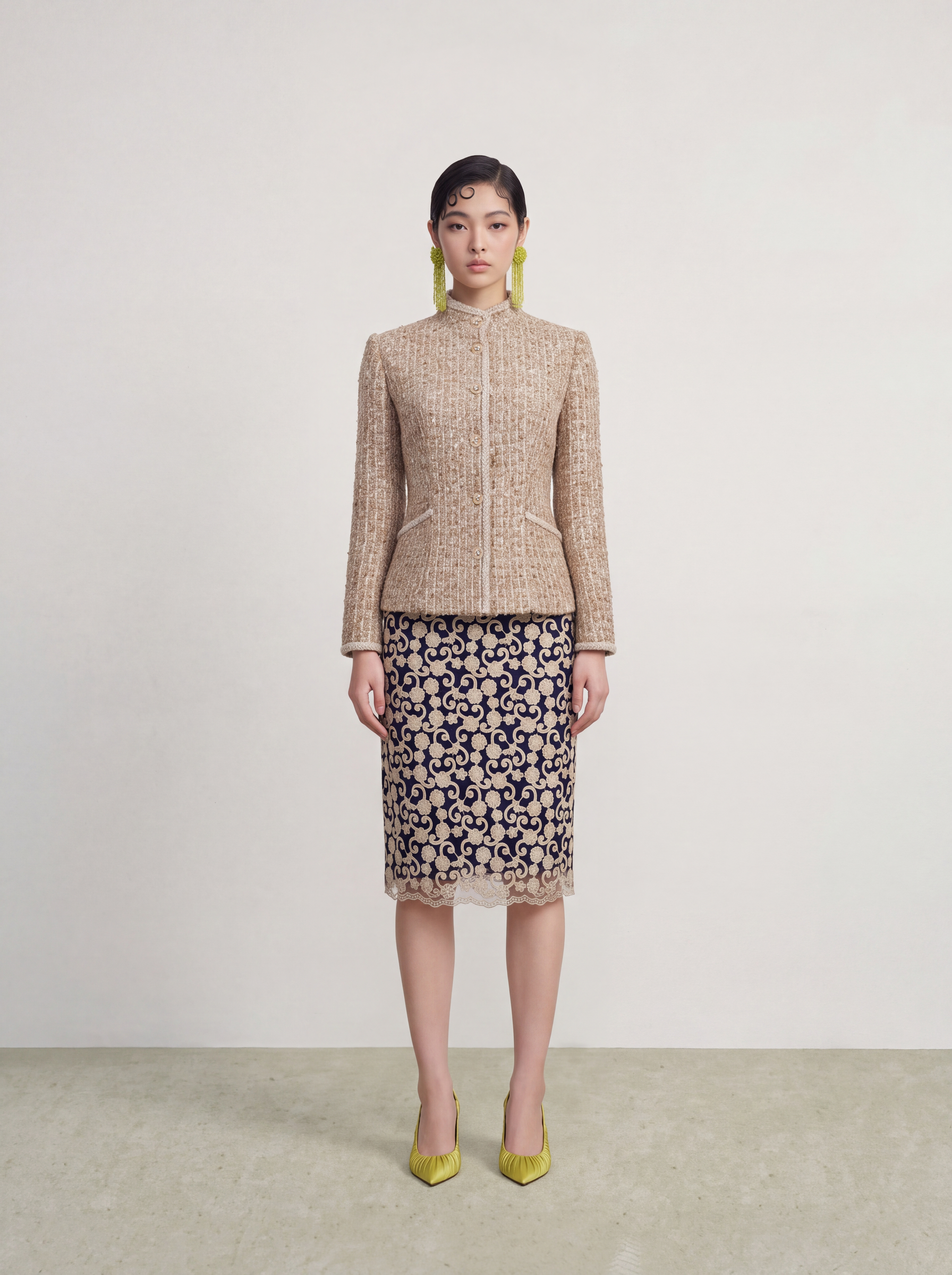 Beige Tweed Tresse Doré Jacket