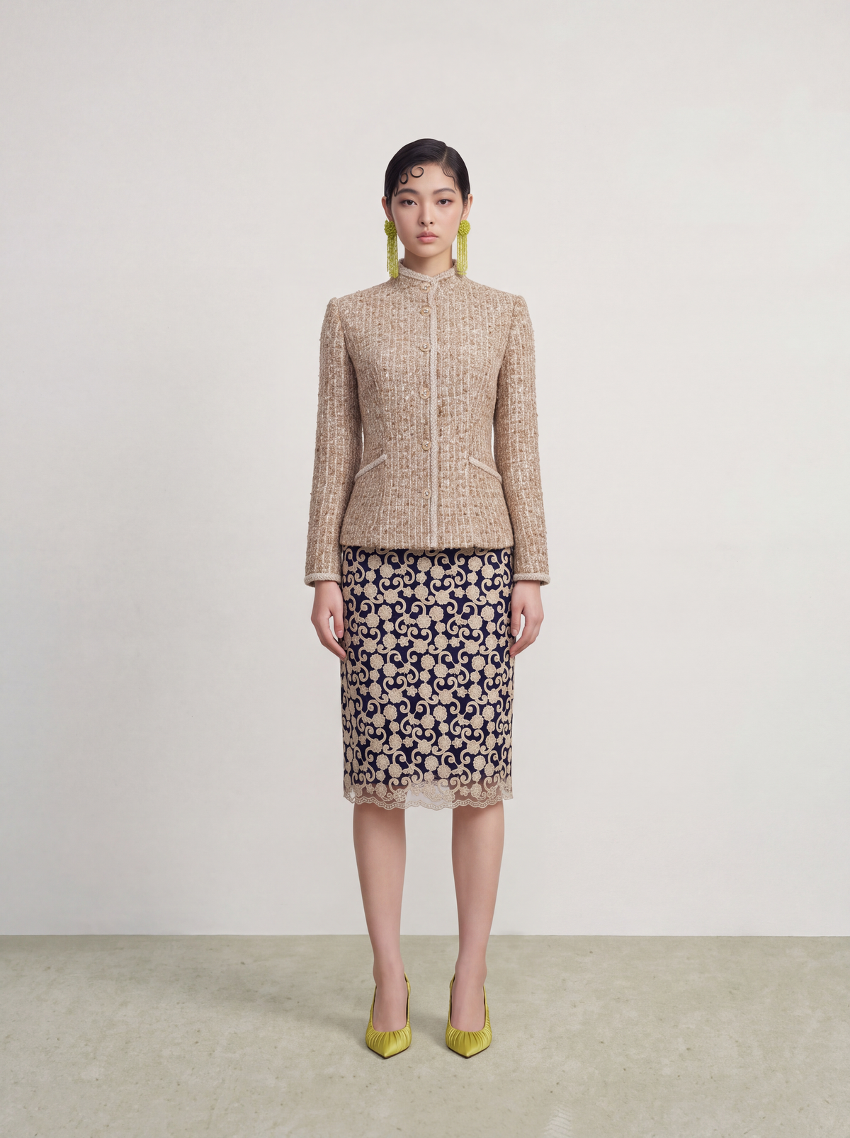 Beige Tweed Tresse Doré Jacket