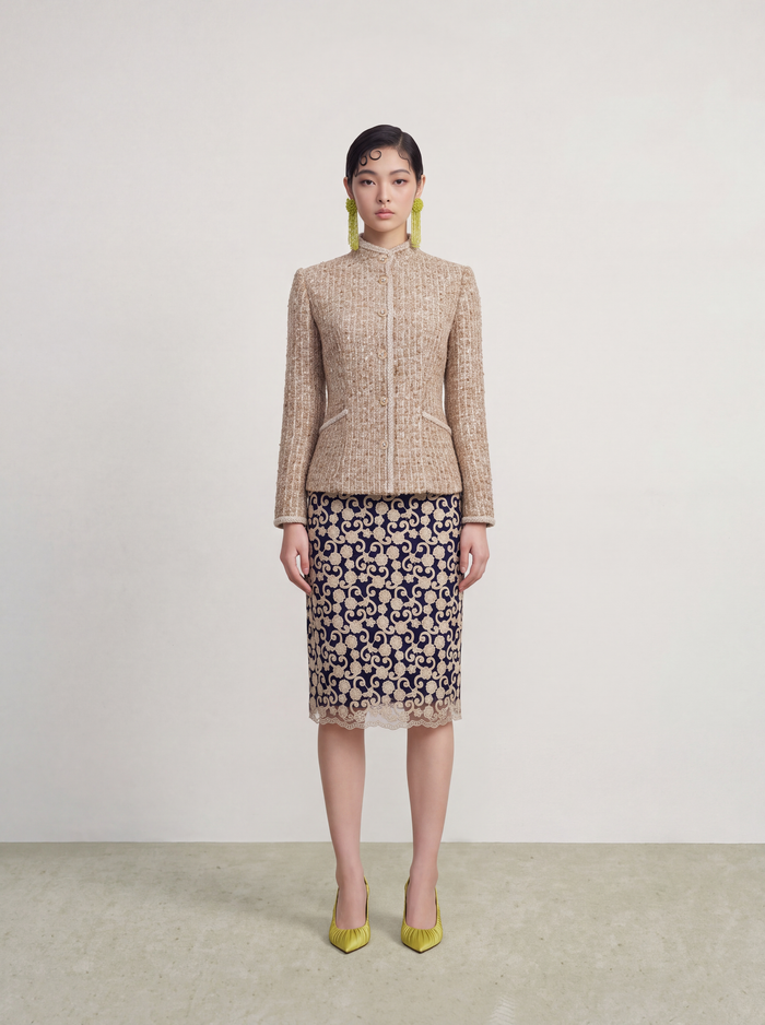 Beige Tweed Tresse Doré Jacket