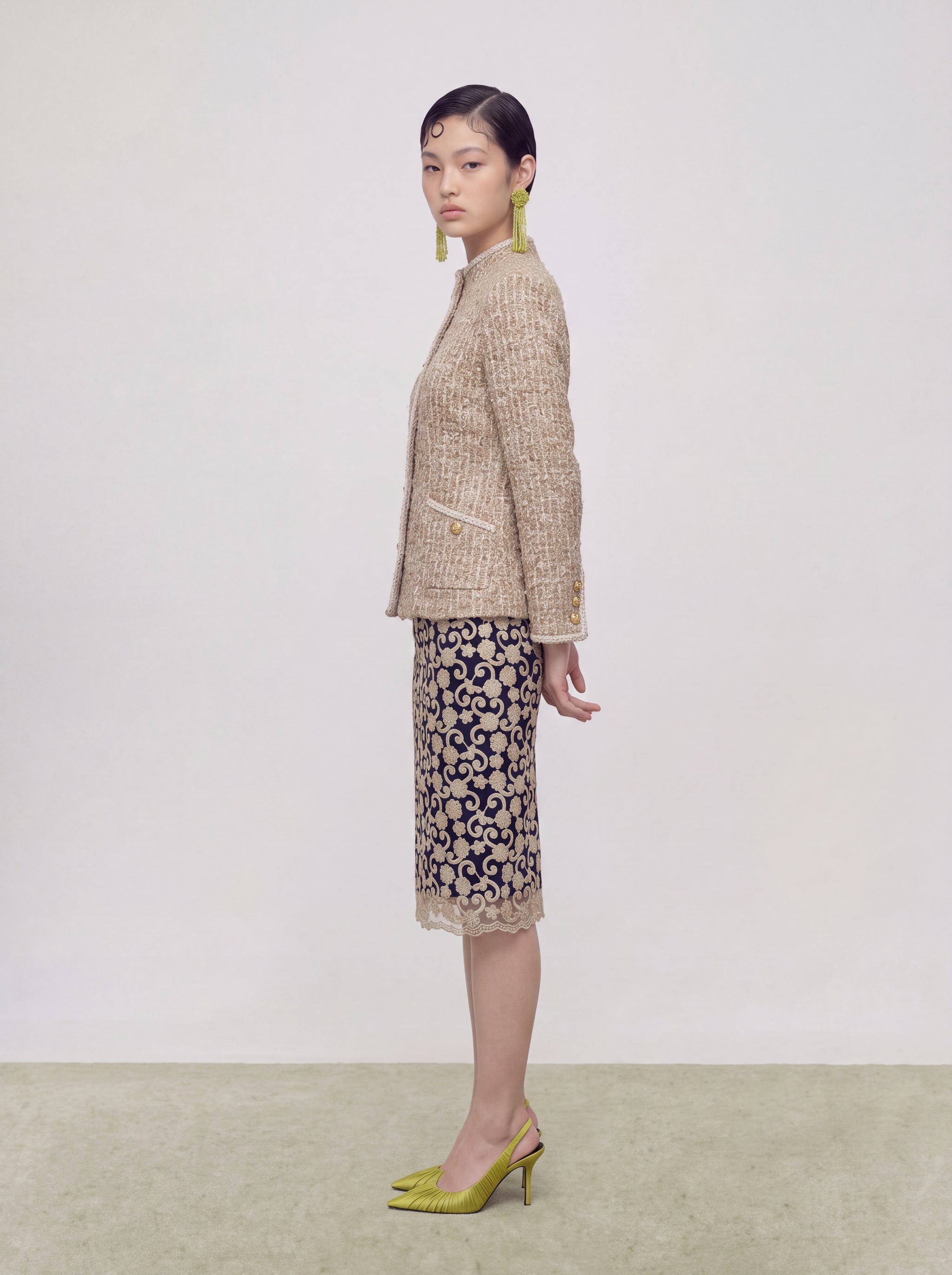 Beige Tweed Tresse Doré Jacket