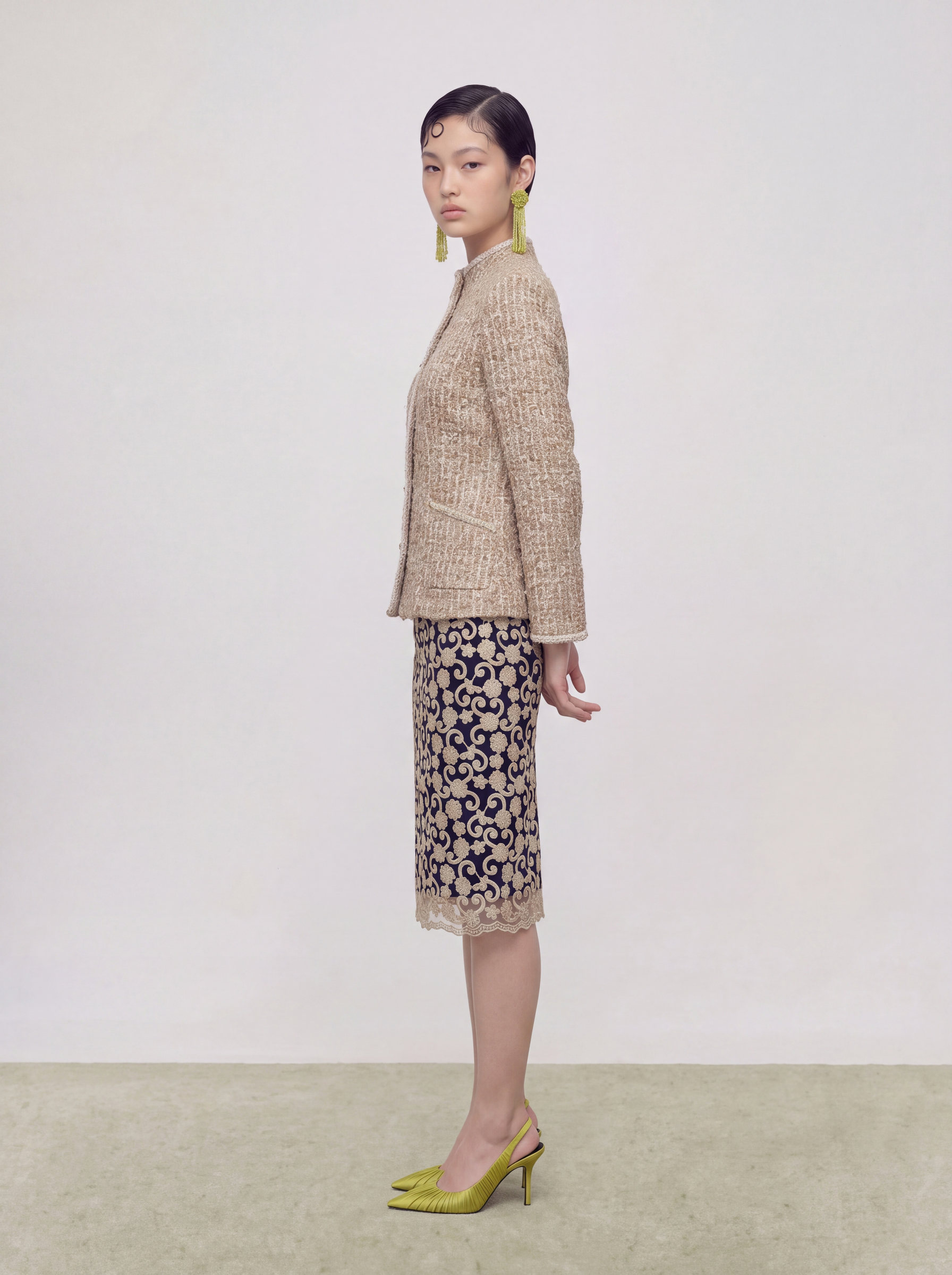 Beige Tweed Tresse Doré Jacket