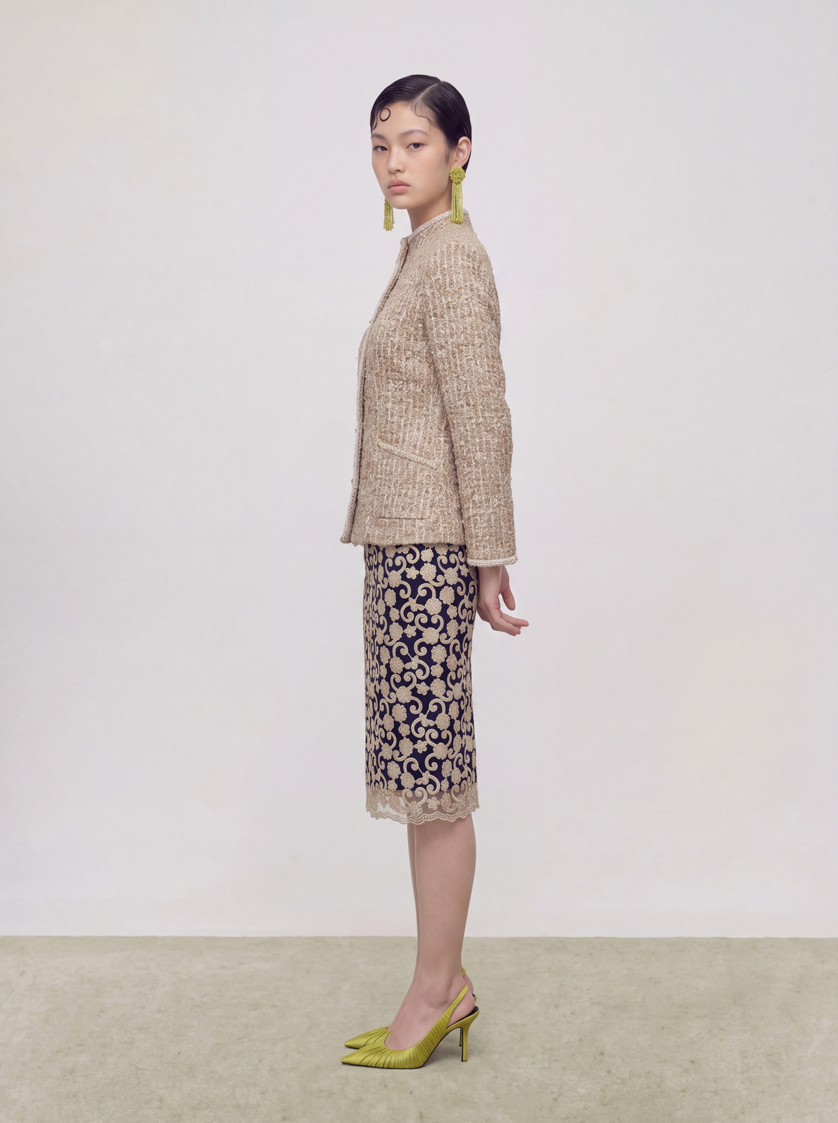 Beige Tweed Tresse Doré Jacket