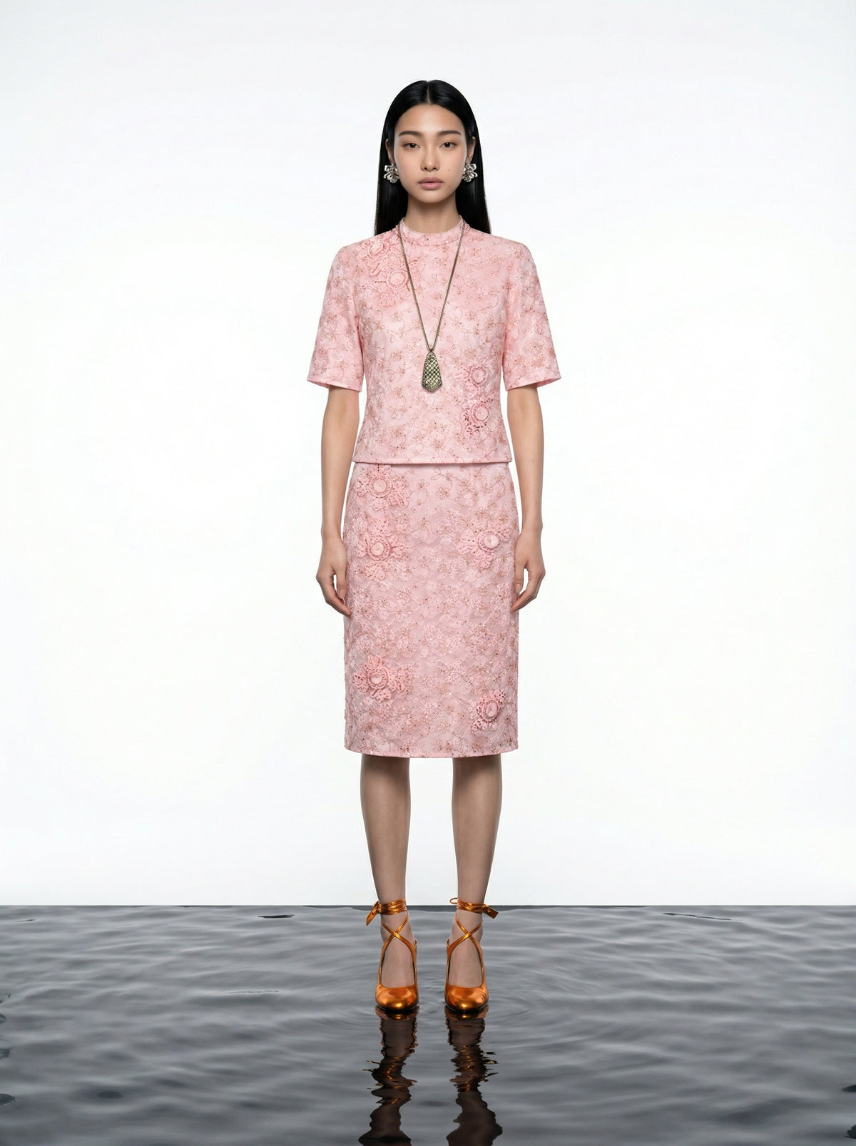 Blush Lace Embellished Skirt