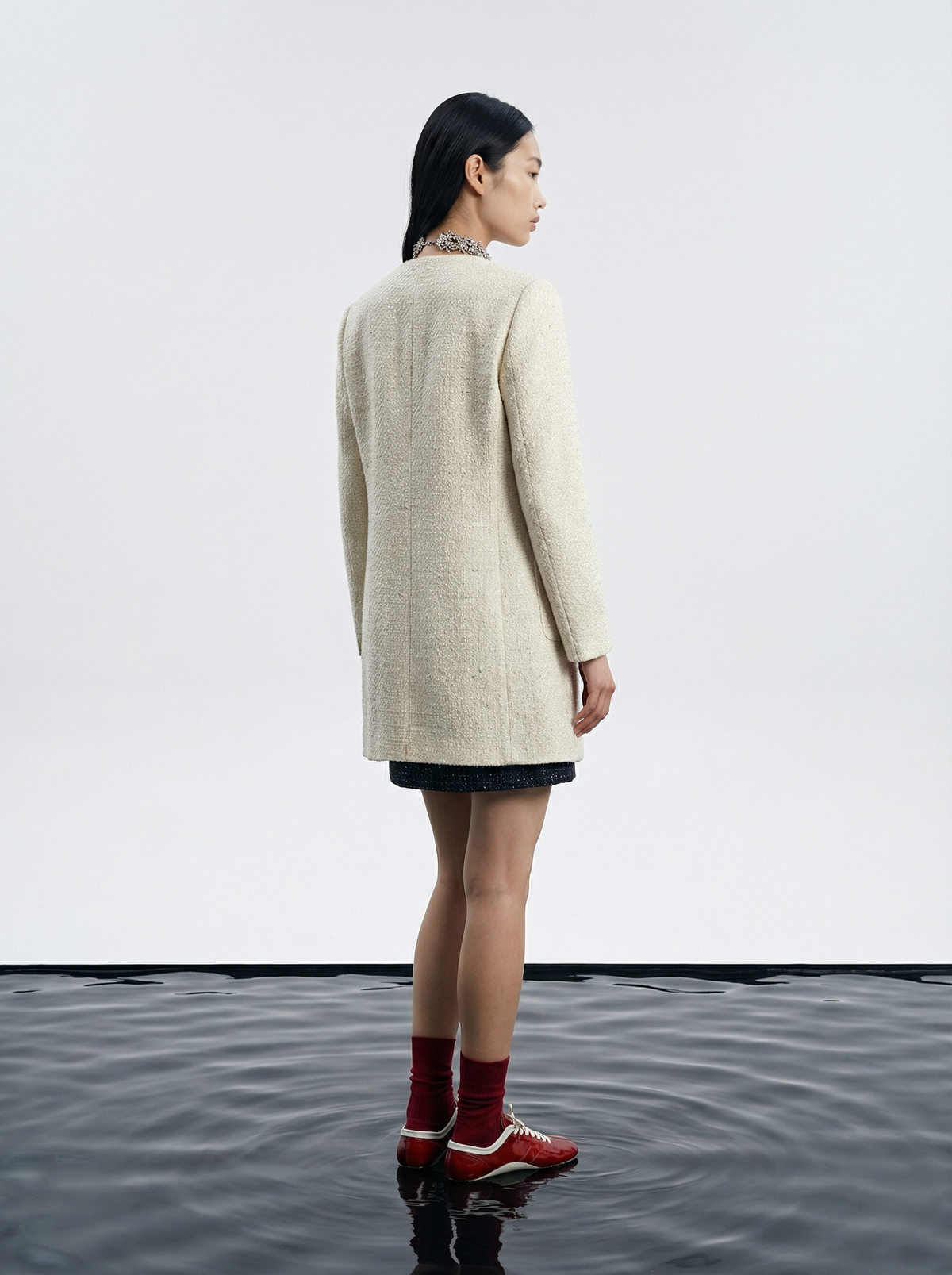 Crème Tresse Gold Button Coat