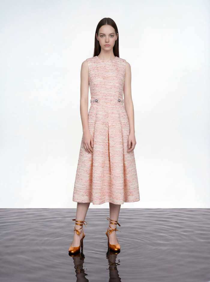 Baby Pink Weave Tweed Dress
