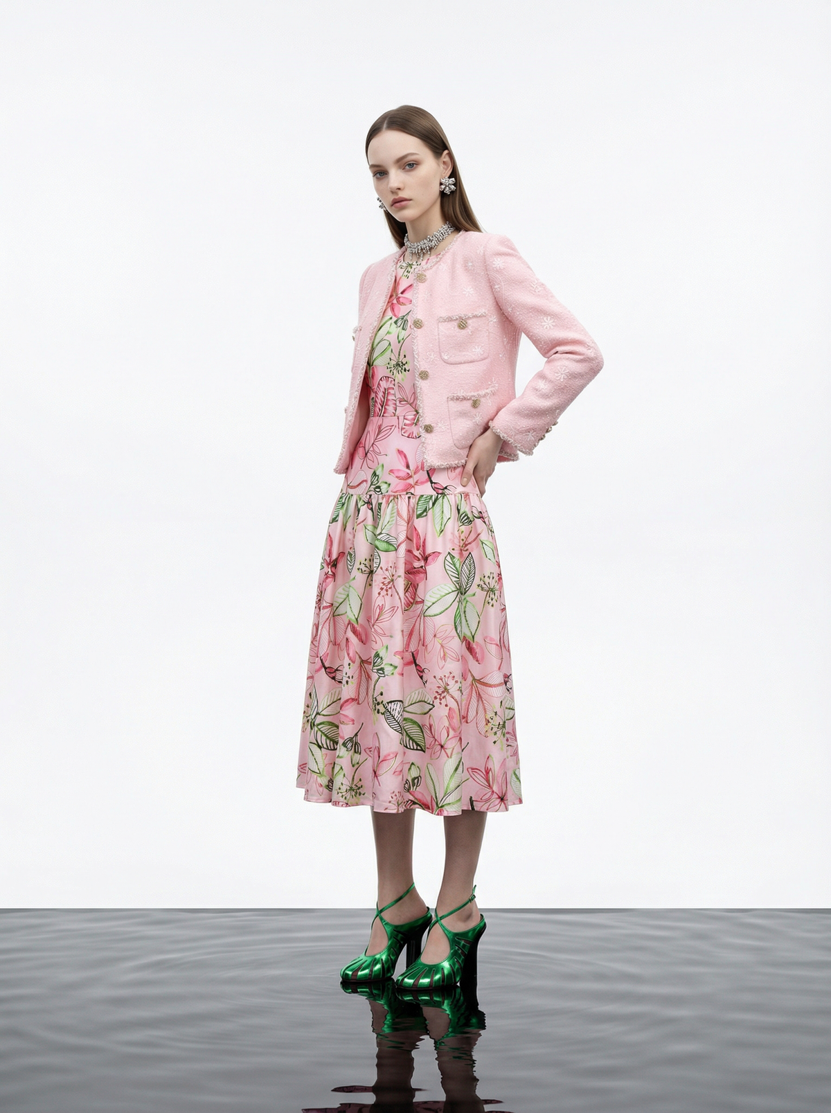 Blush Elegance Embroidered Tweed Jacket