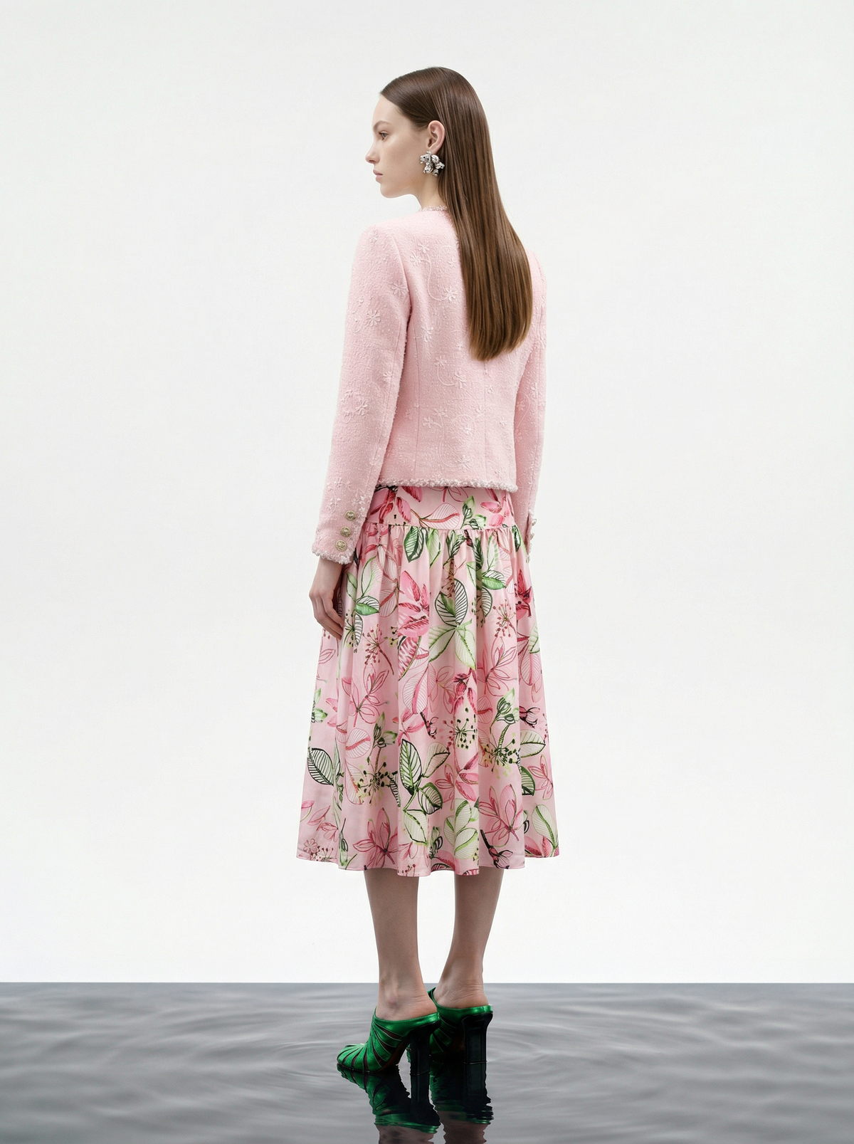Blush Elegance Embroidered Tweed Jacket