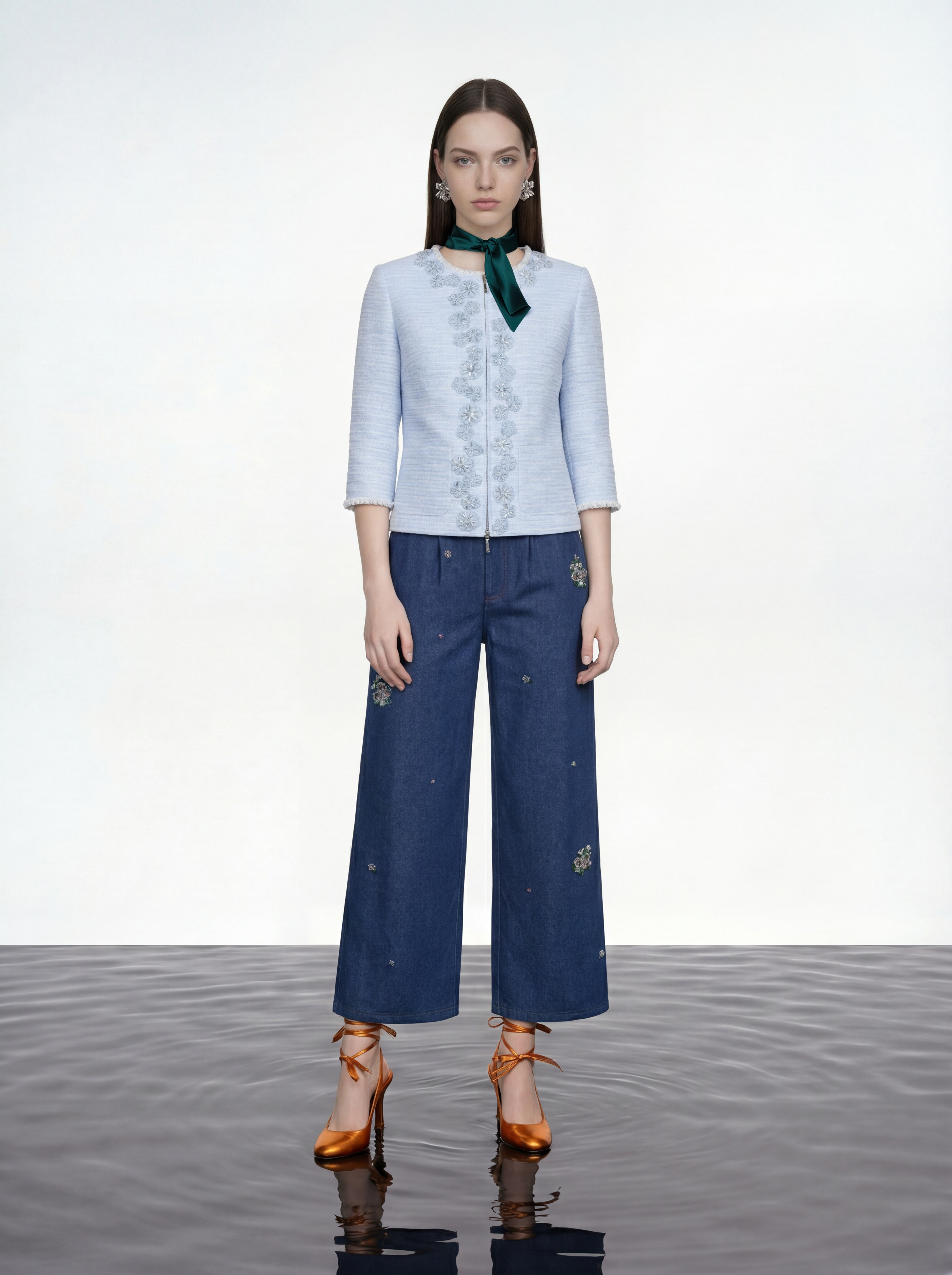 Azure Peony Embellished Jacket