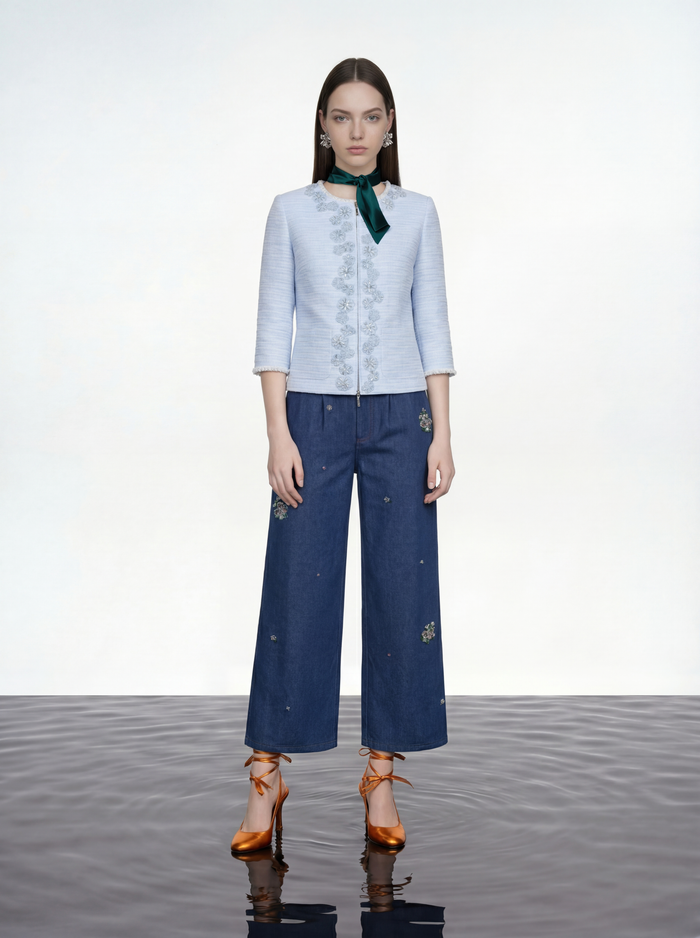 Azure Peony Embellished Jacket