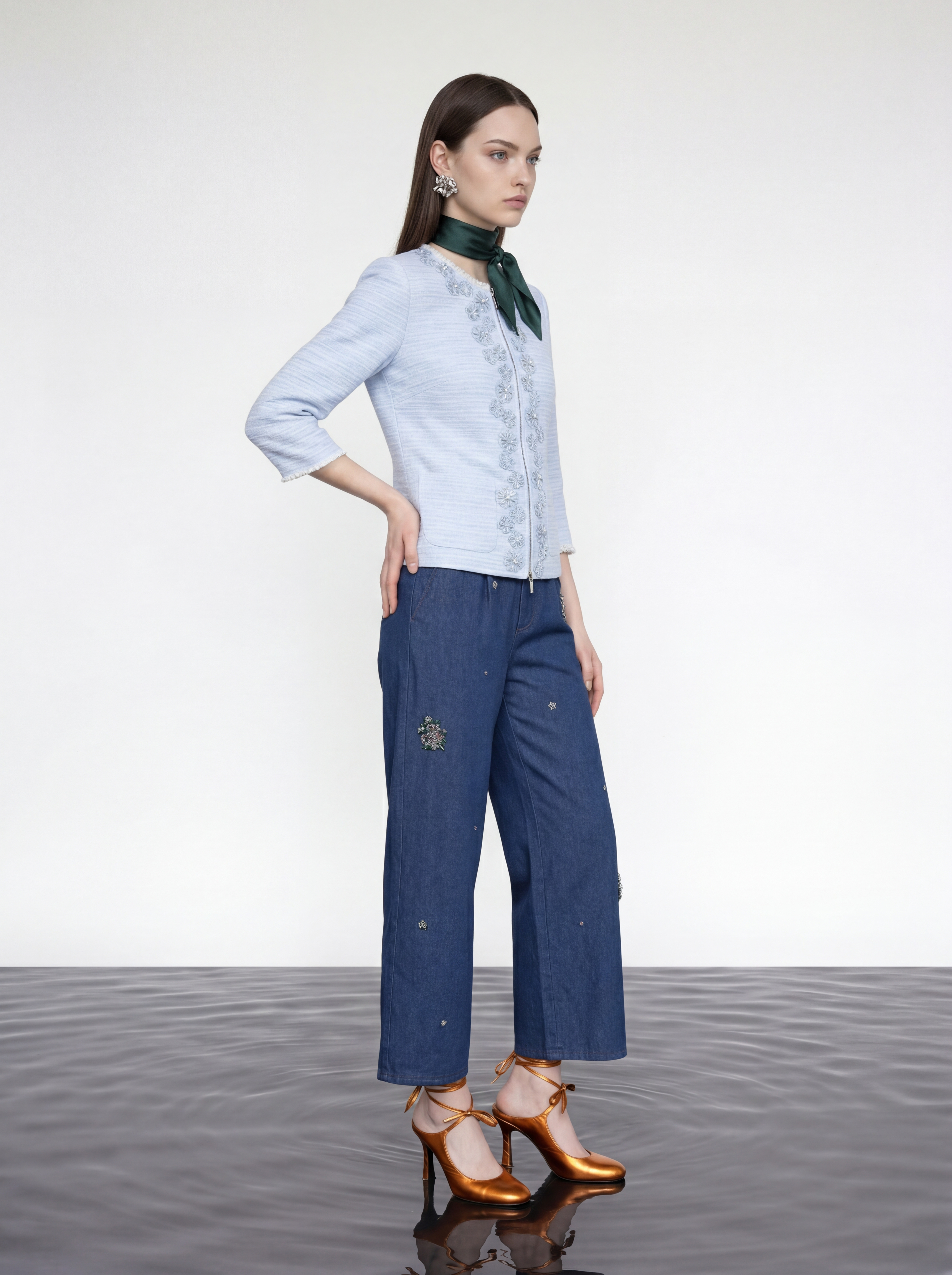 Azure Peony Embellished Jacket