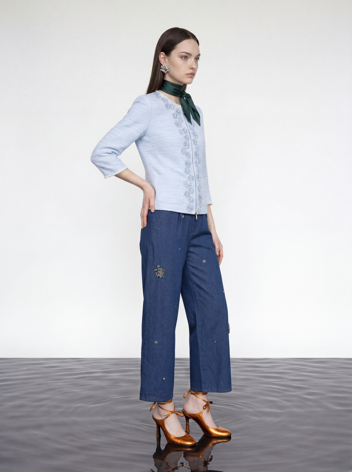 Azure Peony Embellished Jacket