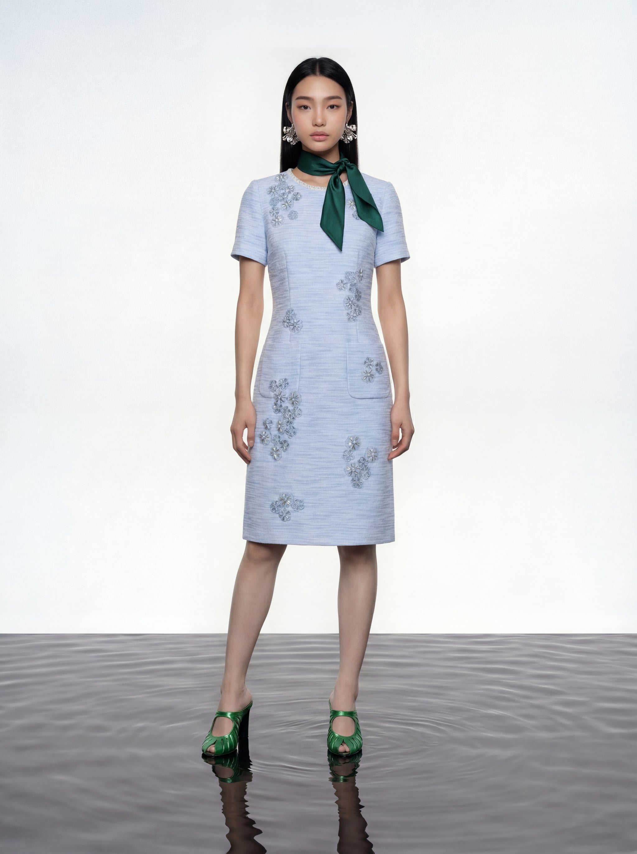 Azure Peony Embellished Dress