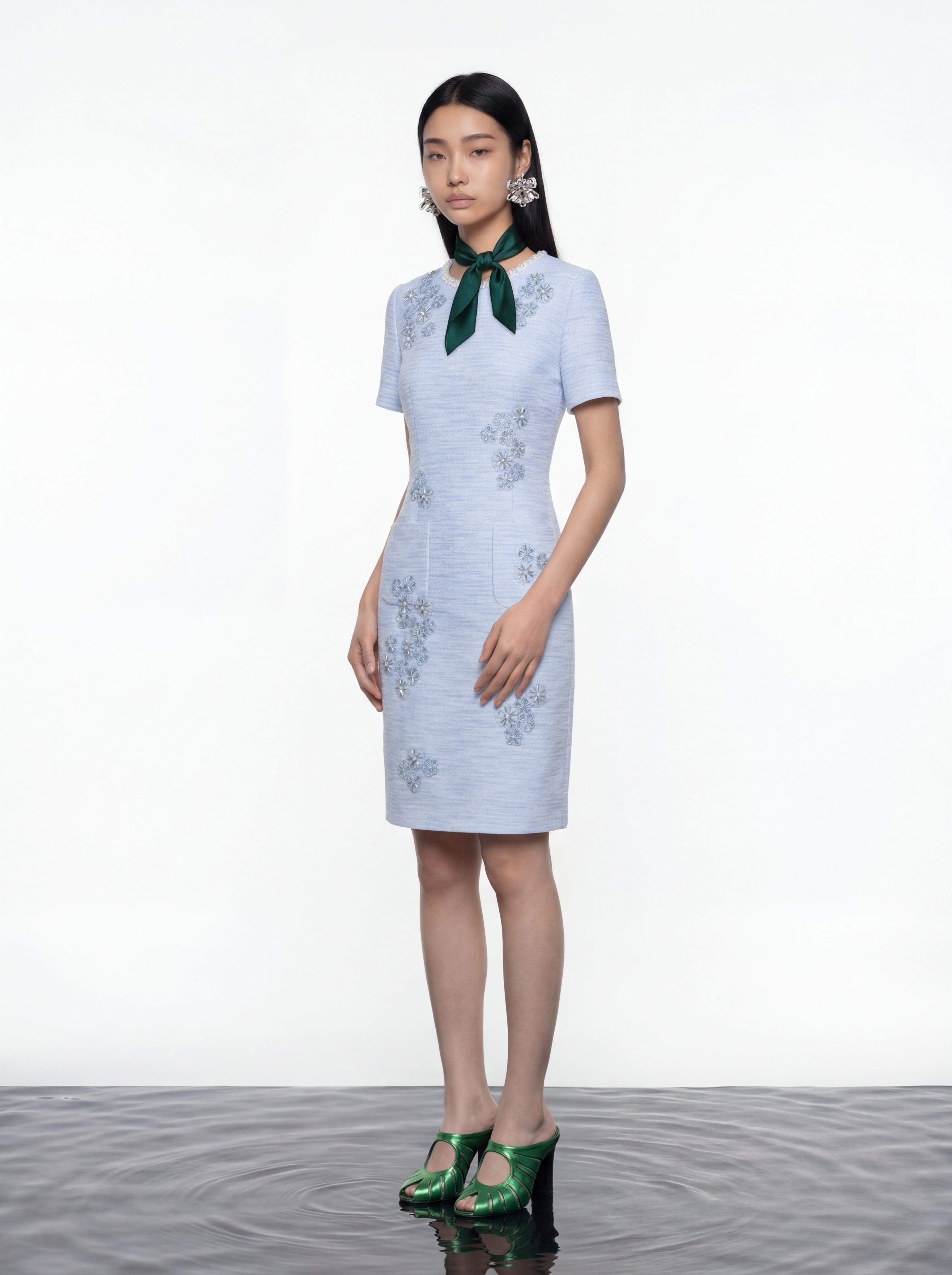 Azure Peony Embellished Dress