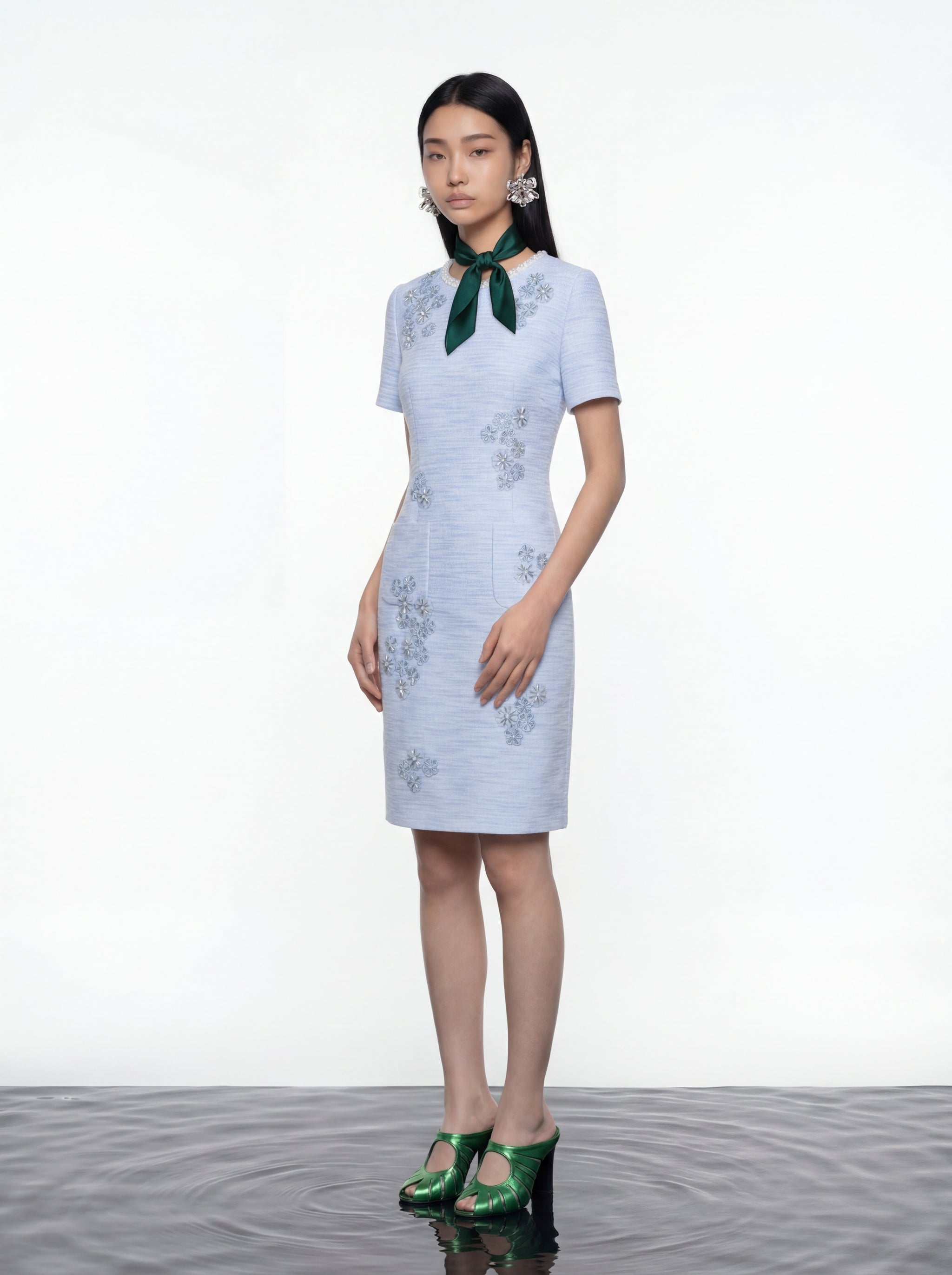 Azure Peony Embellished Dress