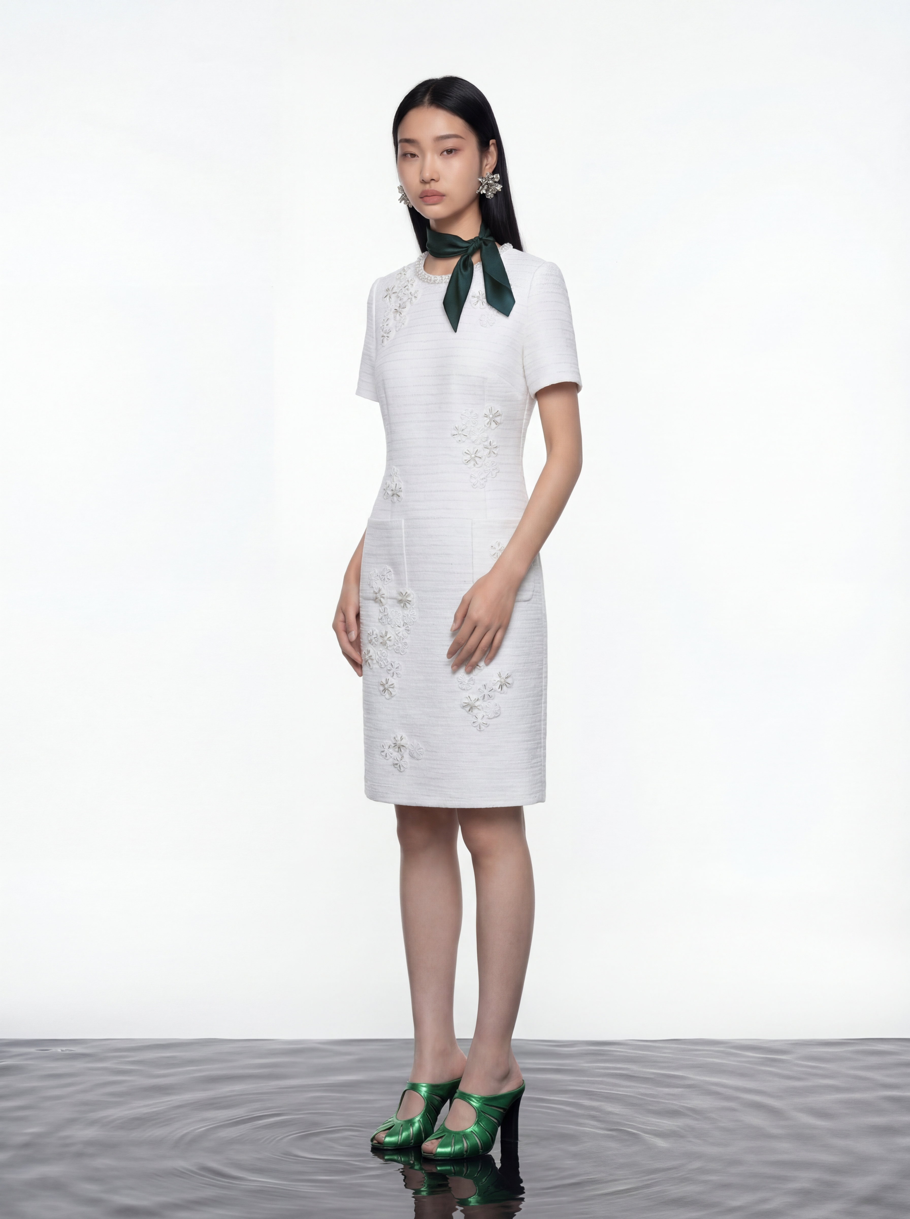 Ivory Peony Embellished Dress