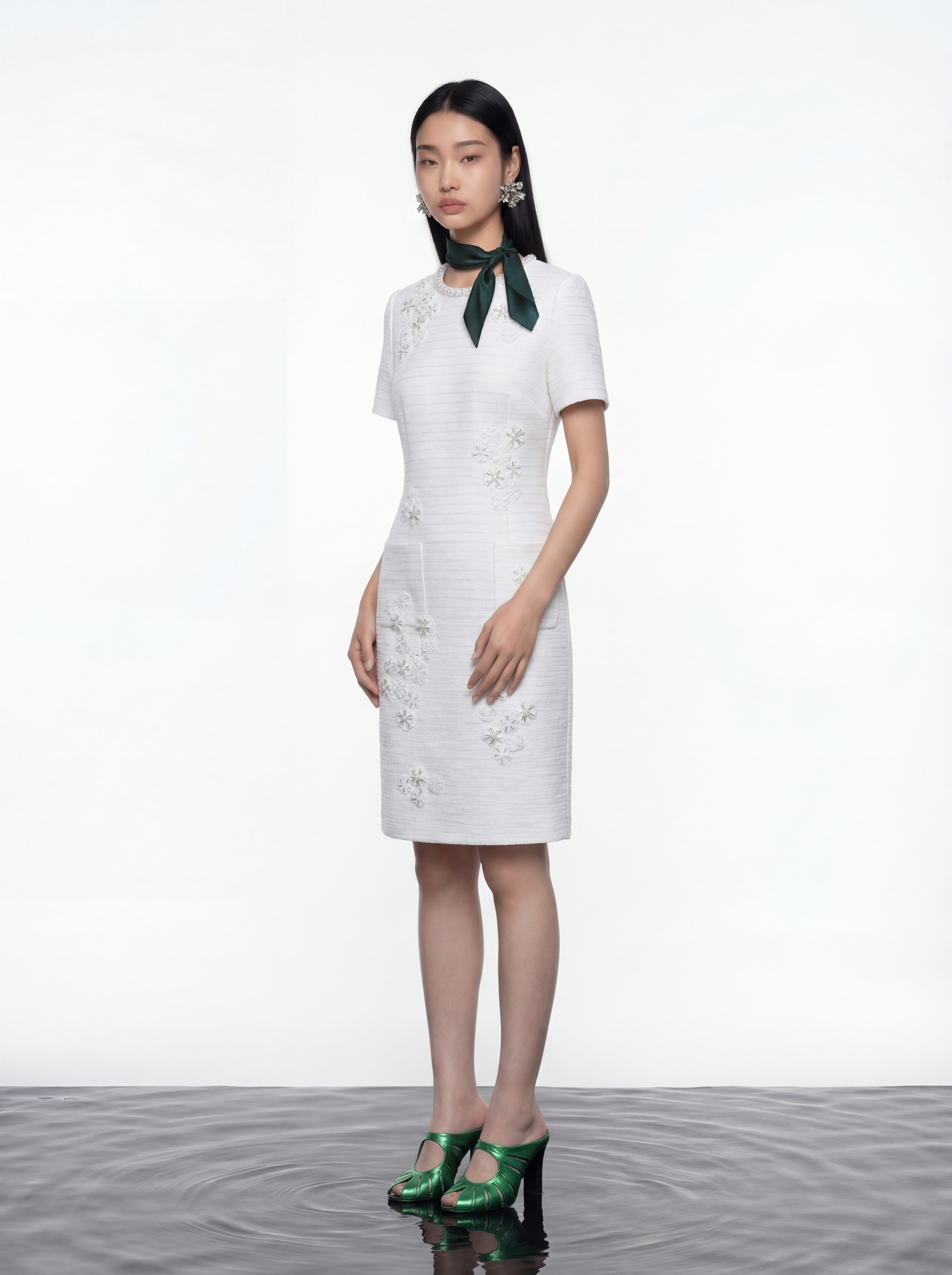 Ivory Peony Embellished Dress