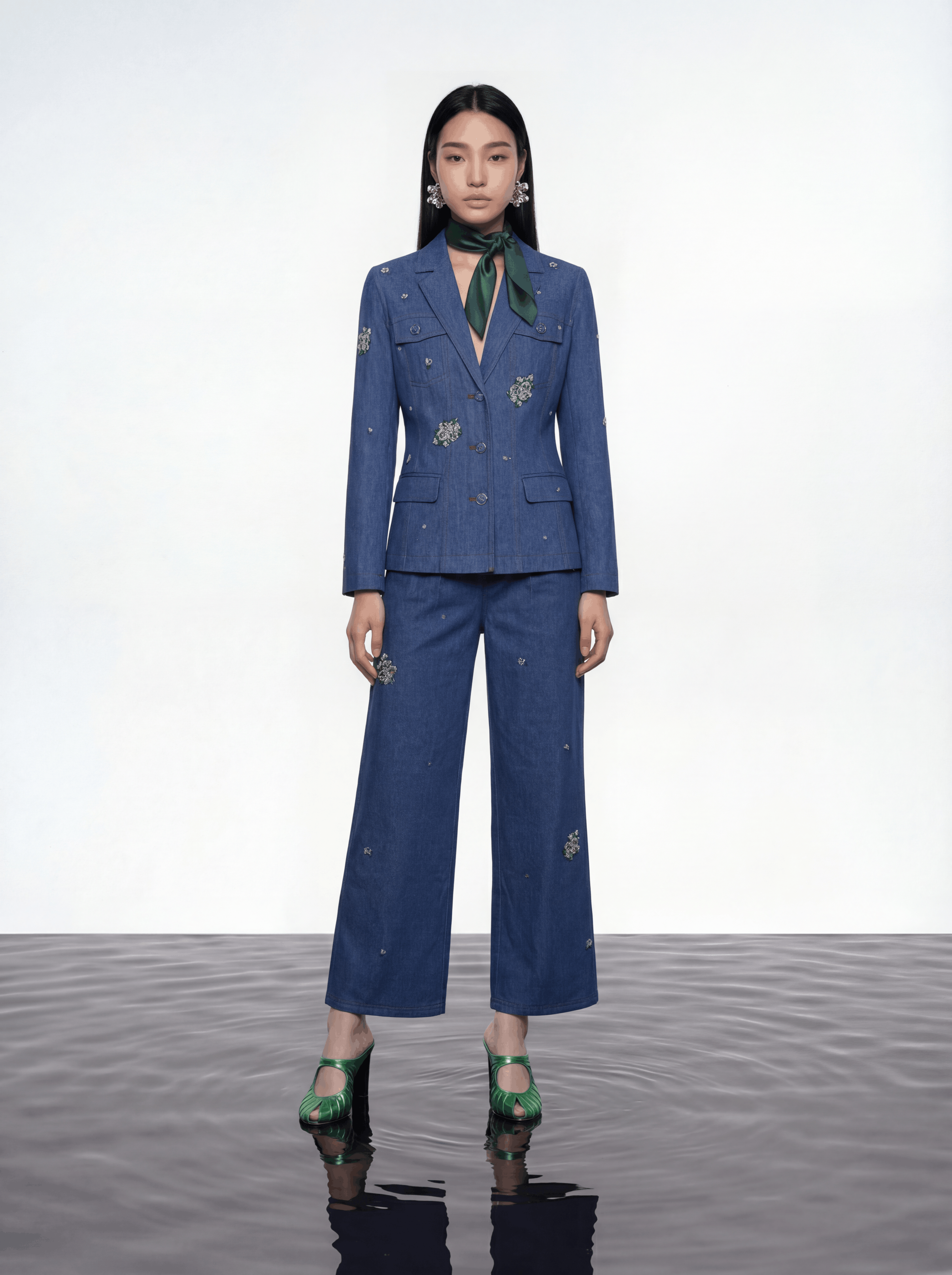 Indigo Bloom Wide-Leg Denim Pants