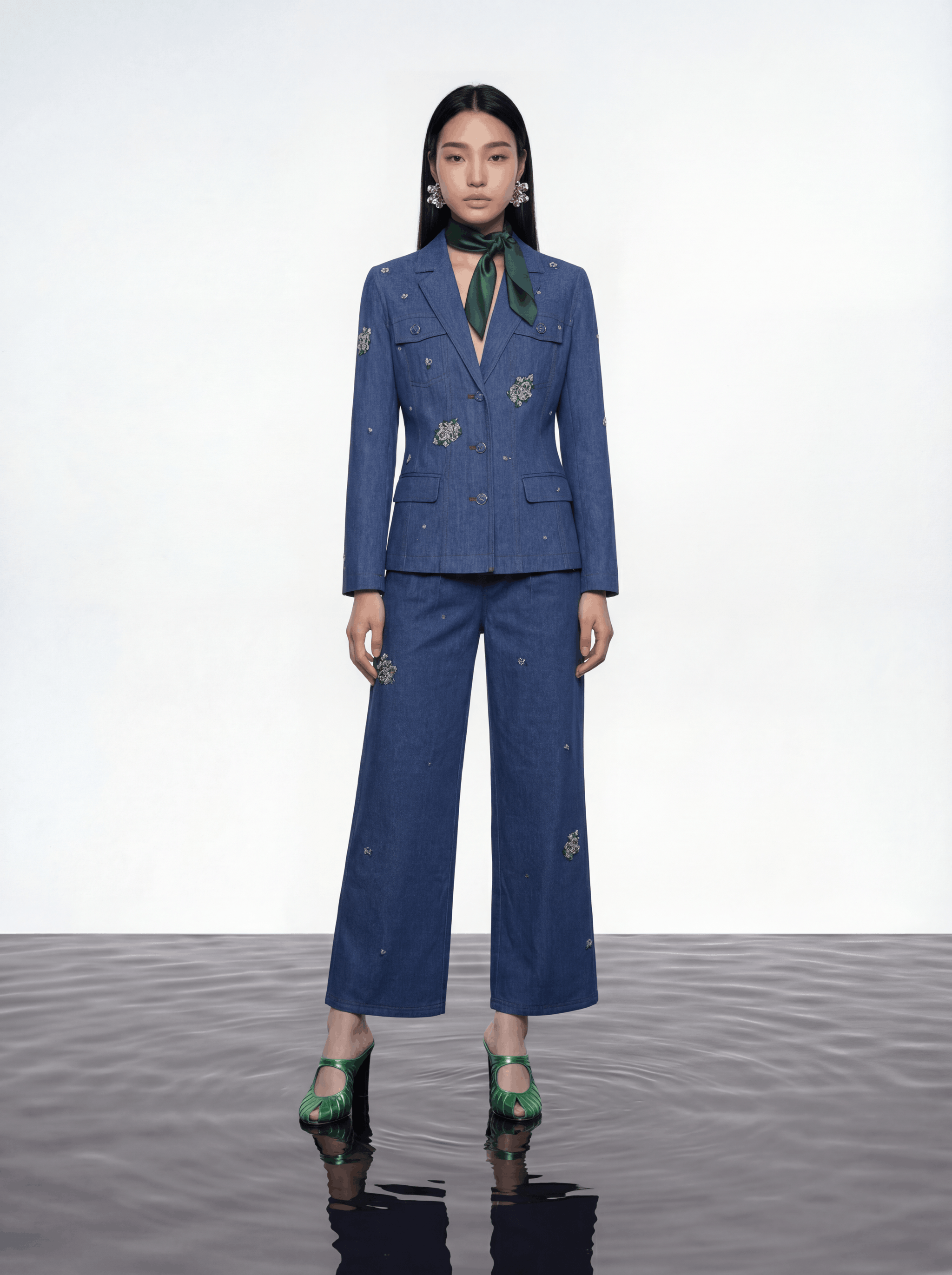 Indigo Bloom Wide-Leg Denim Pants