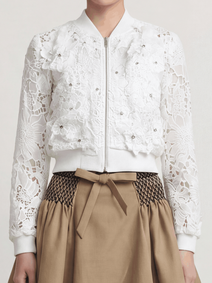 Blanc Éclat Lace Bomber Jacket