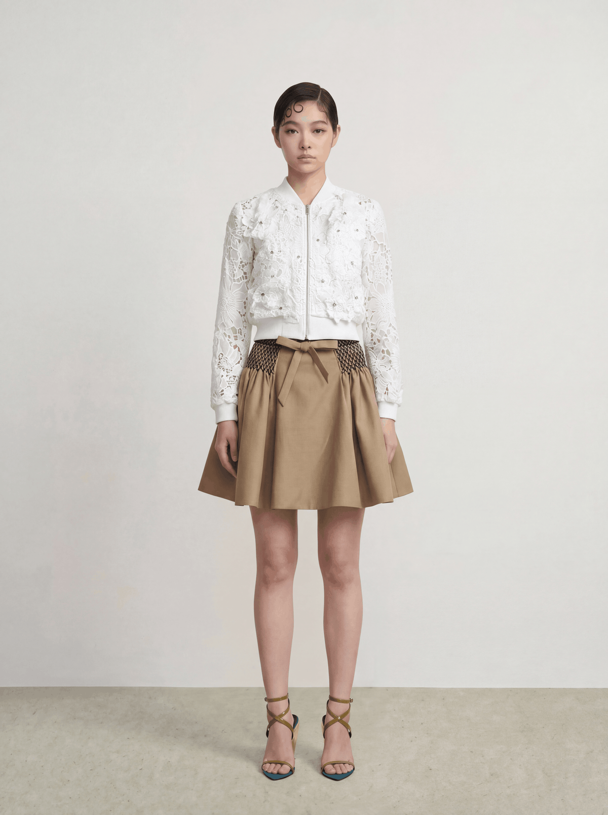 Blanc Éclat Lace Bomber Jacket