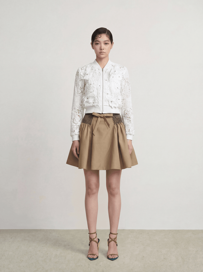 Blanc Éclat Lace Bomber Jacket