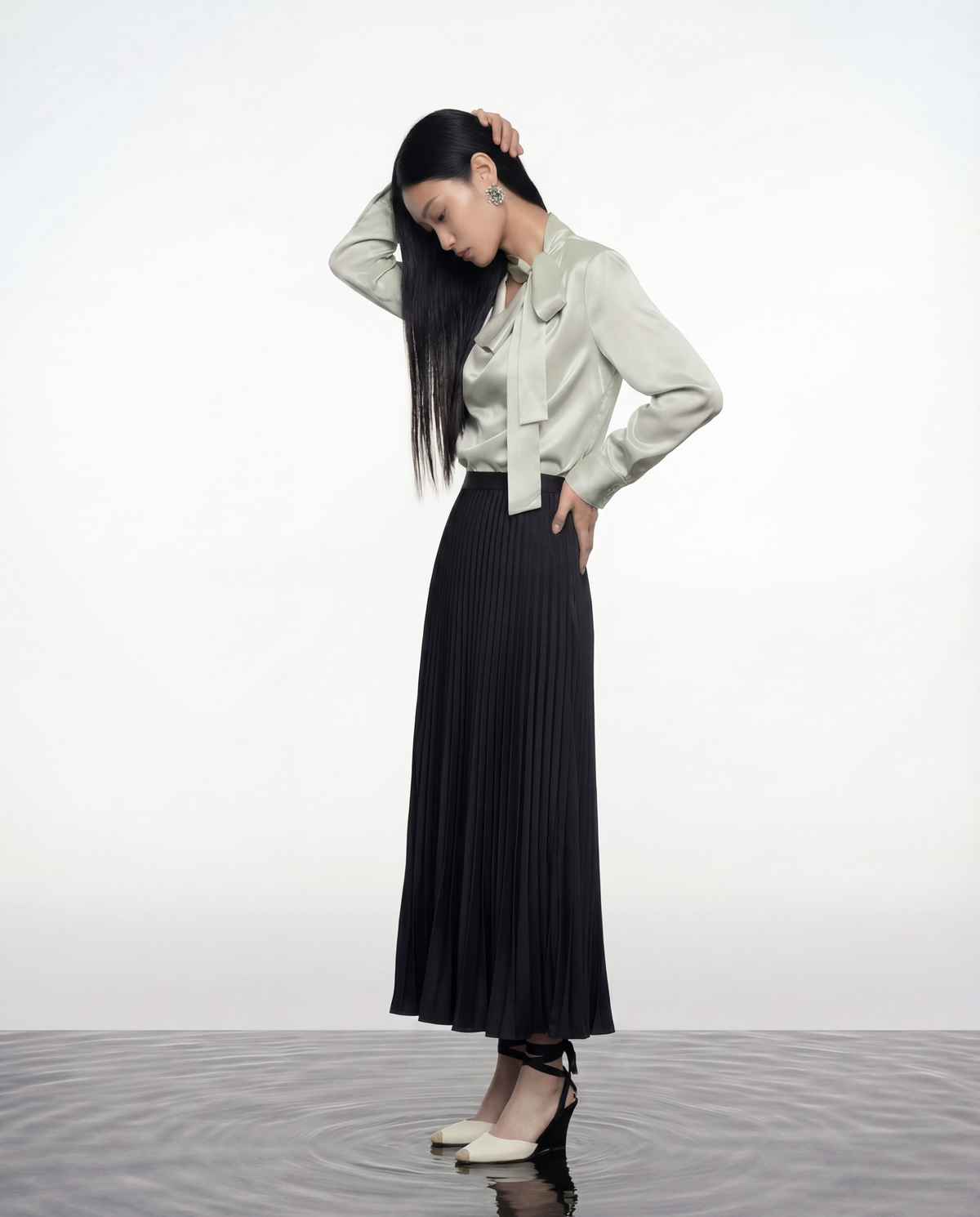 Ivory Draped Satin Blouse