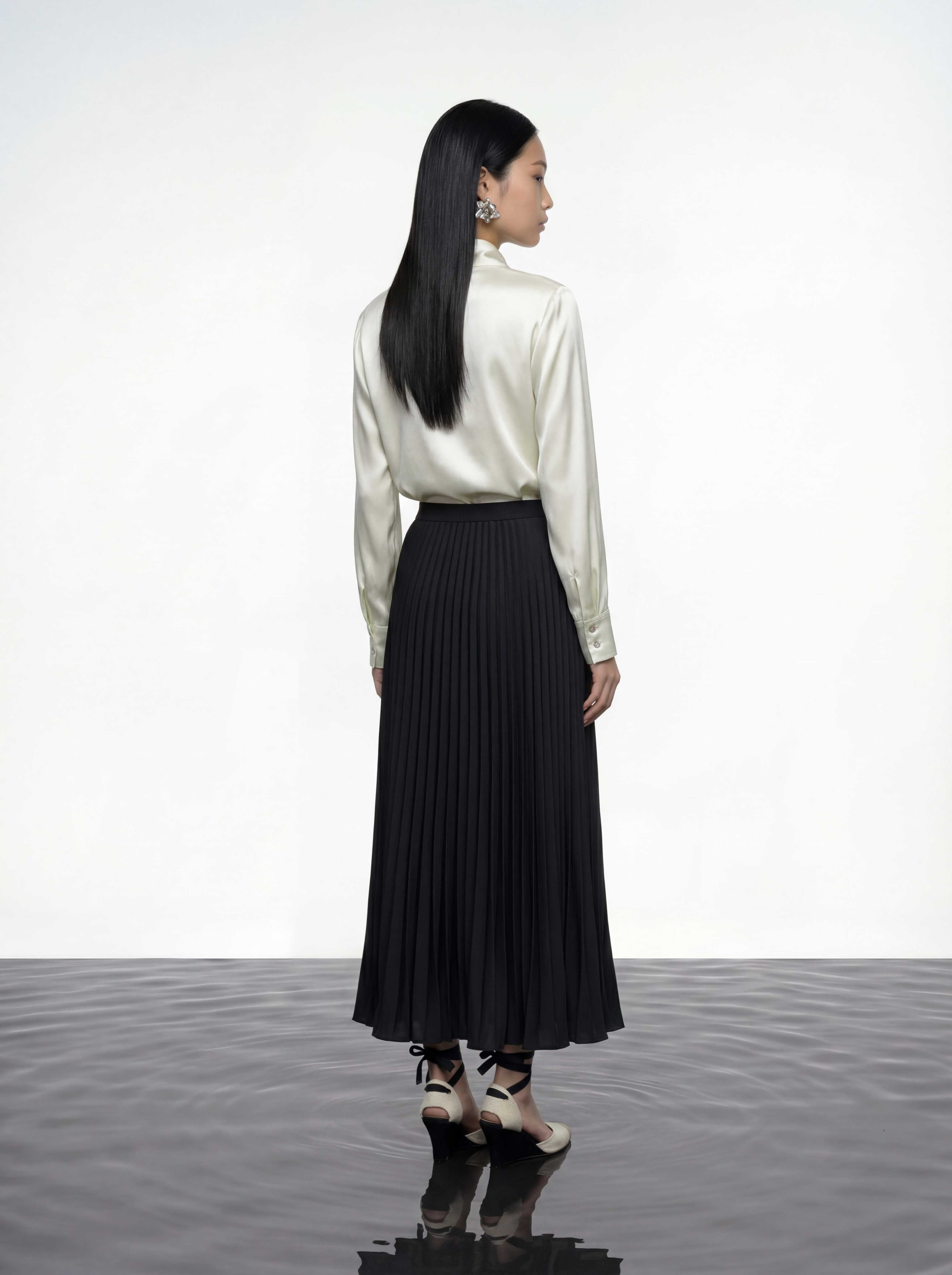 Ivory Draped Satin Blouse