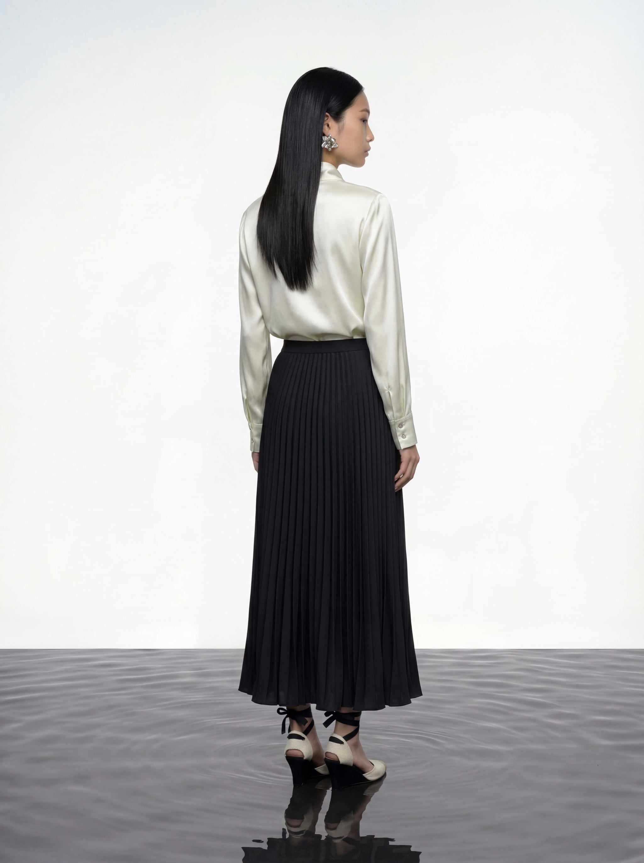 Ivory Draped Satin Blouse