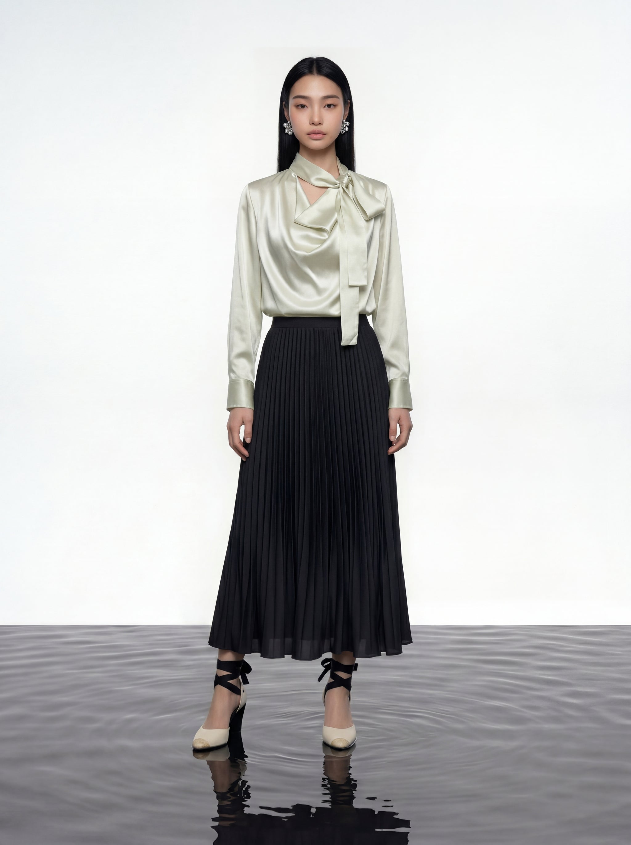 Ivory Draped Satin Blouse