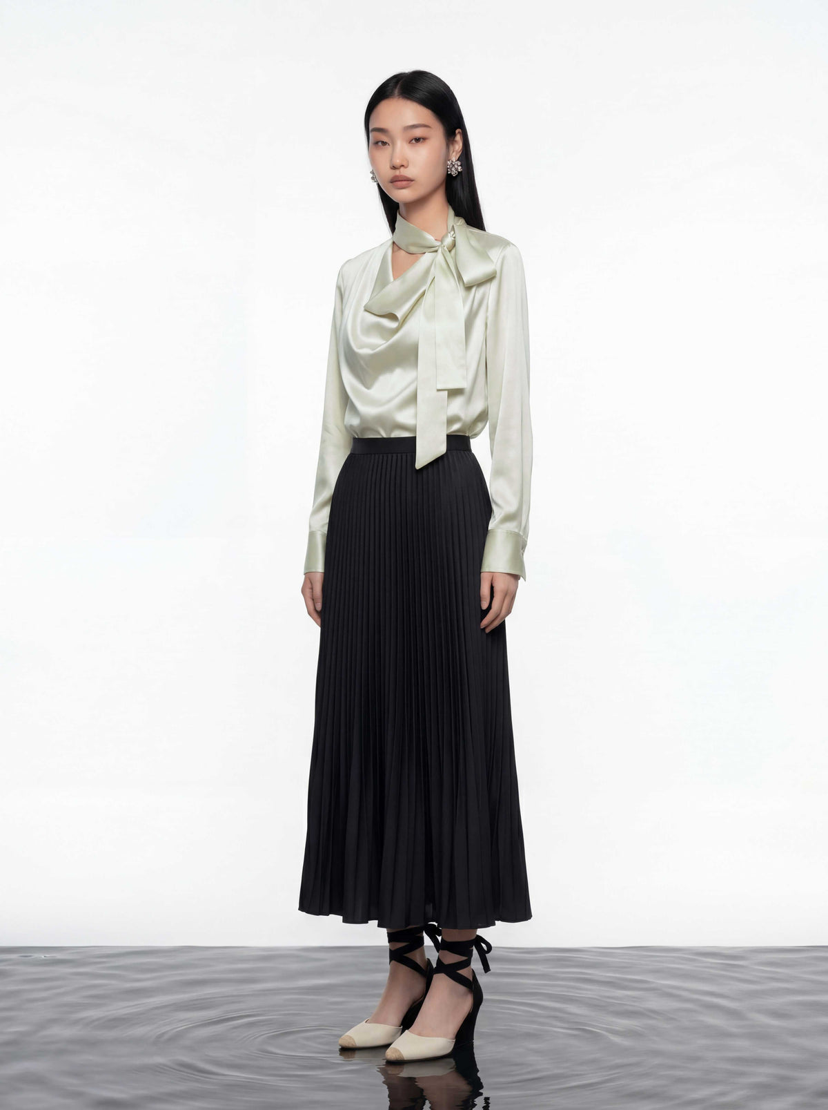 Ivory Draped Satin Blouse