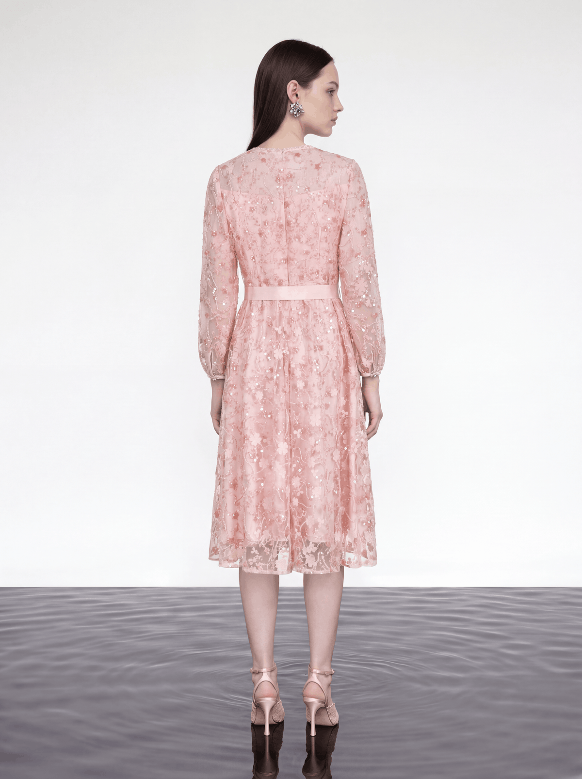 Blush Elegance Embroidered Midi Dress