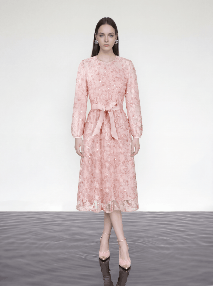 Blush Elegance Embroidered Midi Dress