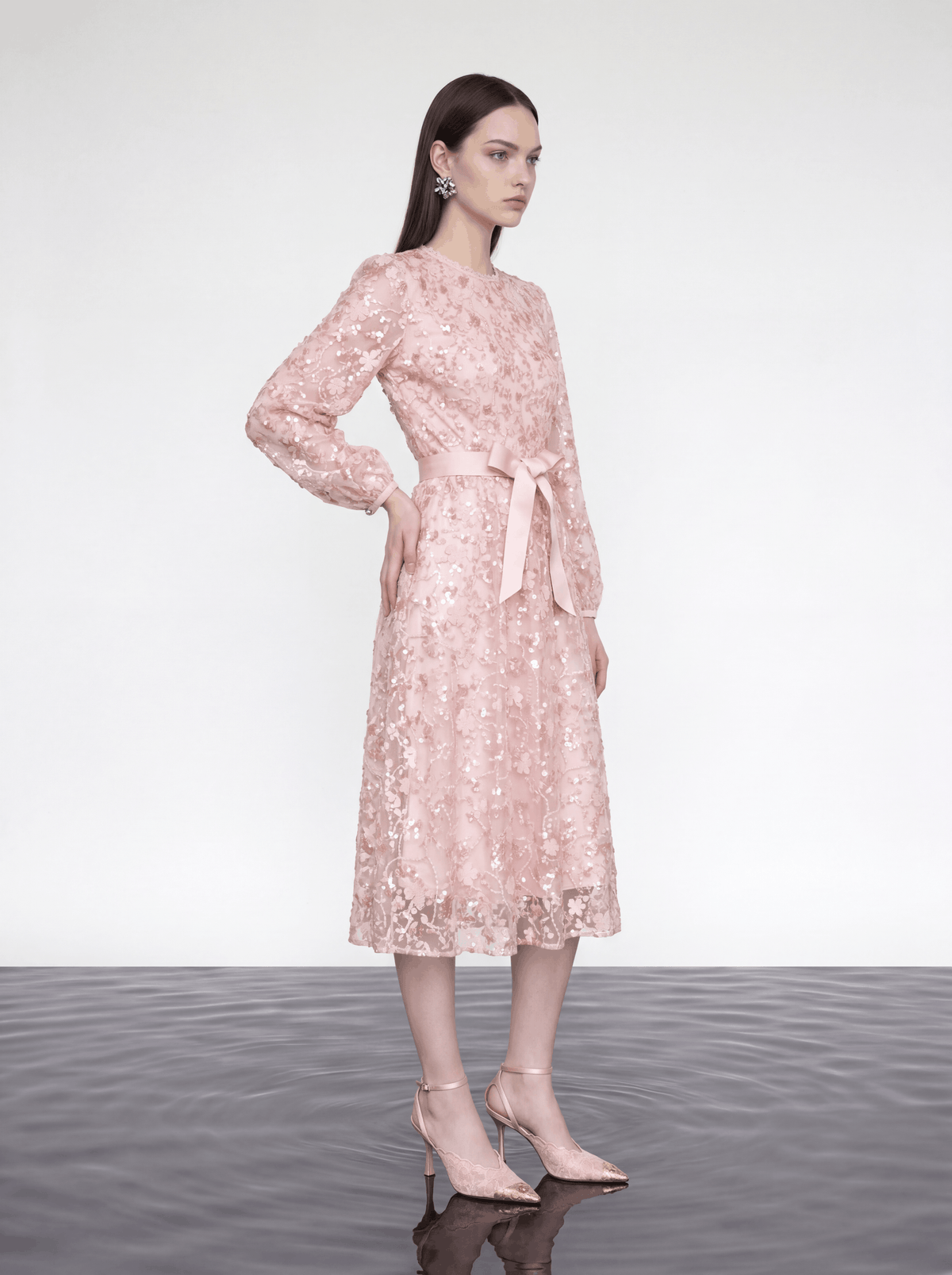 Blush Elegance Embroidered Midi Dress