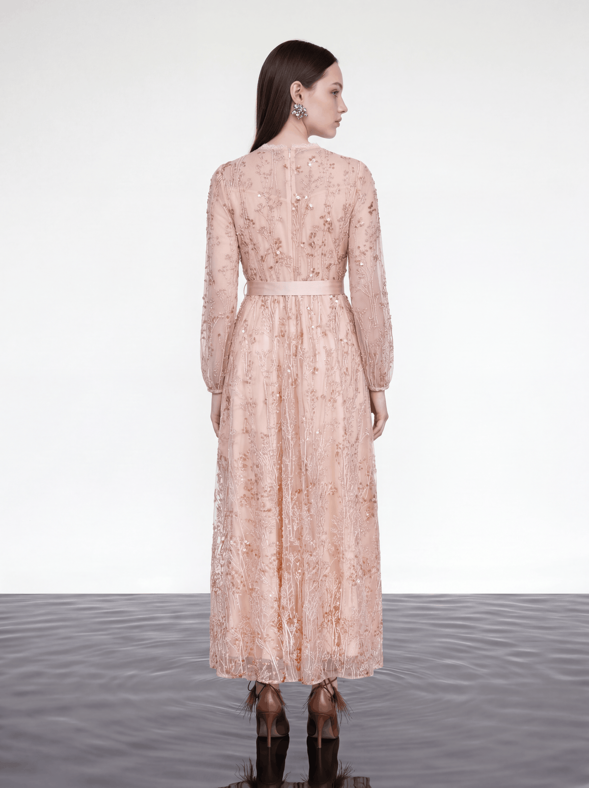 Blush Elegance Embroidered Long Dress