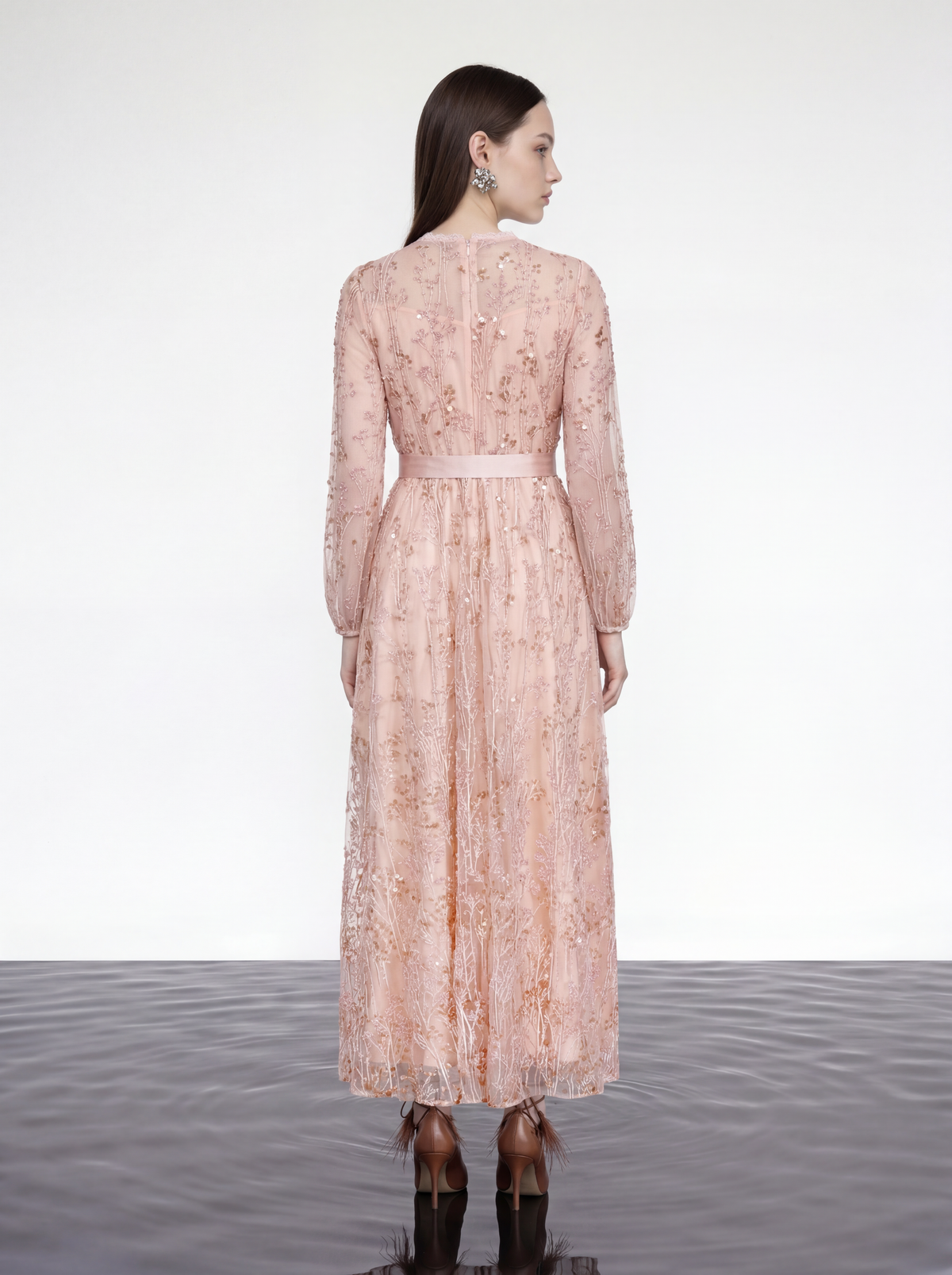 Blush Elegance Embroidered Long Dress